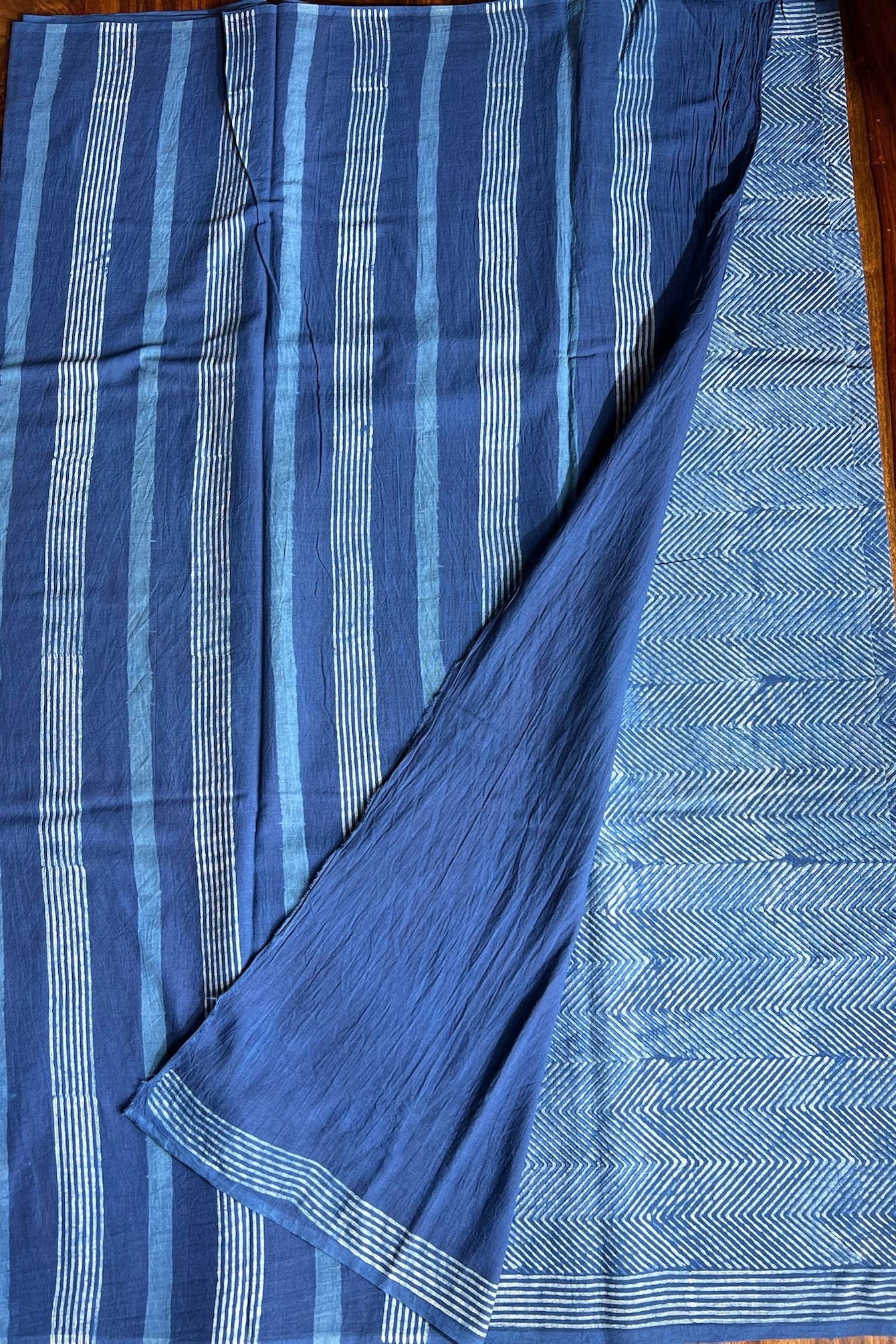 AKOLA INDIGO_ Dabu Hand Block Mulmul Cotton Saree