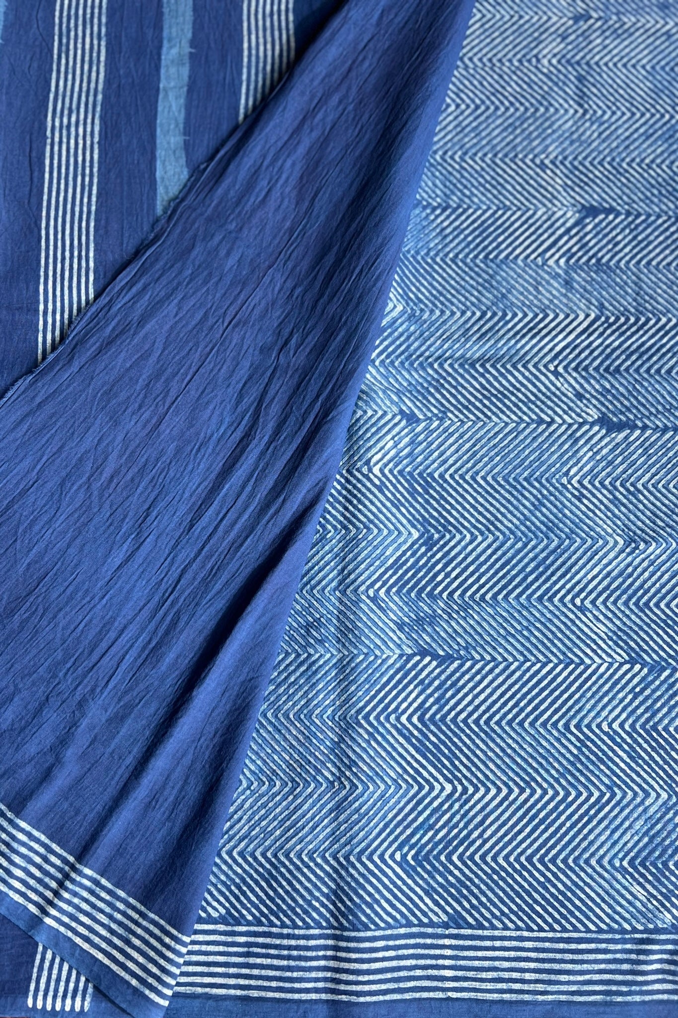 AKOLA INDIGO_ Dabu Hand Block Mulmul Cotton Saree