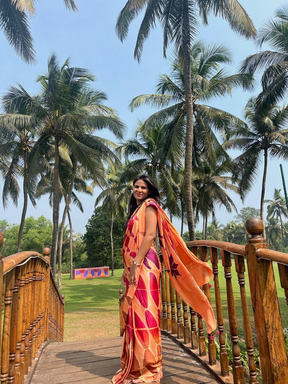 Peach - Clamp Dyed Modal Silk Saree - Vasaka Jaipur