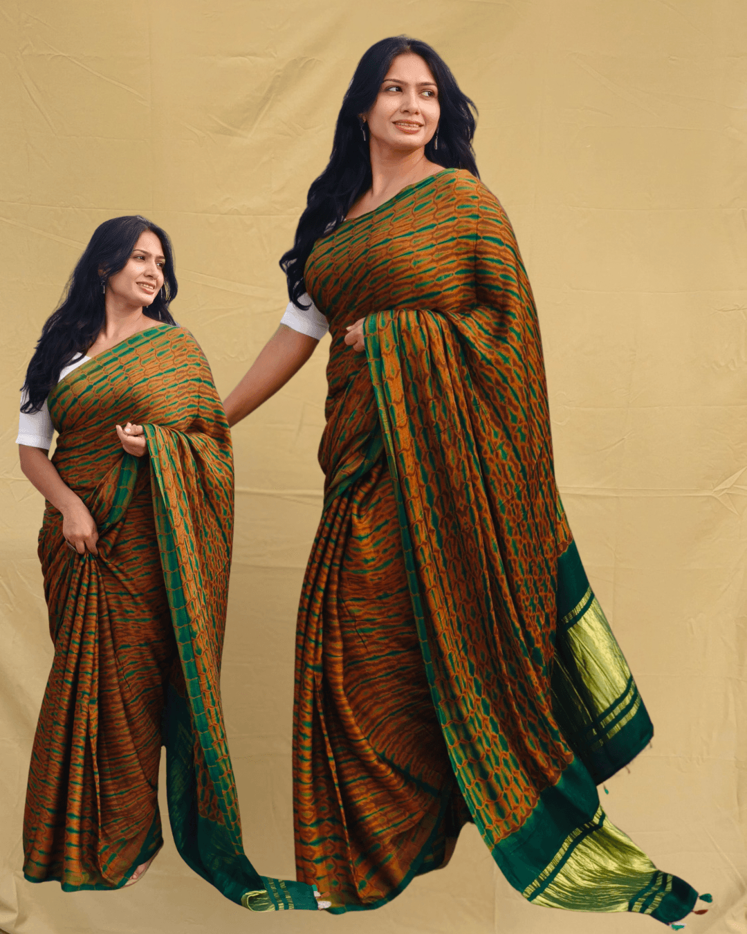 Green - Shibori Modal Silk Saree - Vasaka Jaipur