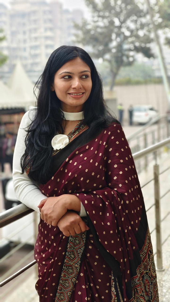 KRITIKA : AJRAKH BANDHEJ TISSUE MODAL SILK SAREE - Vasaka Jaipur