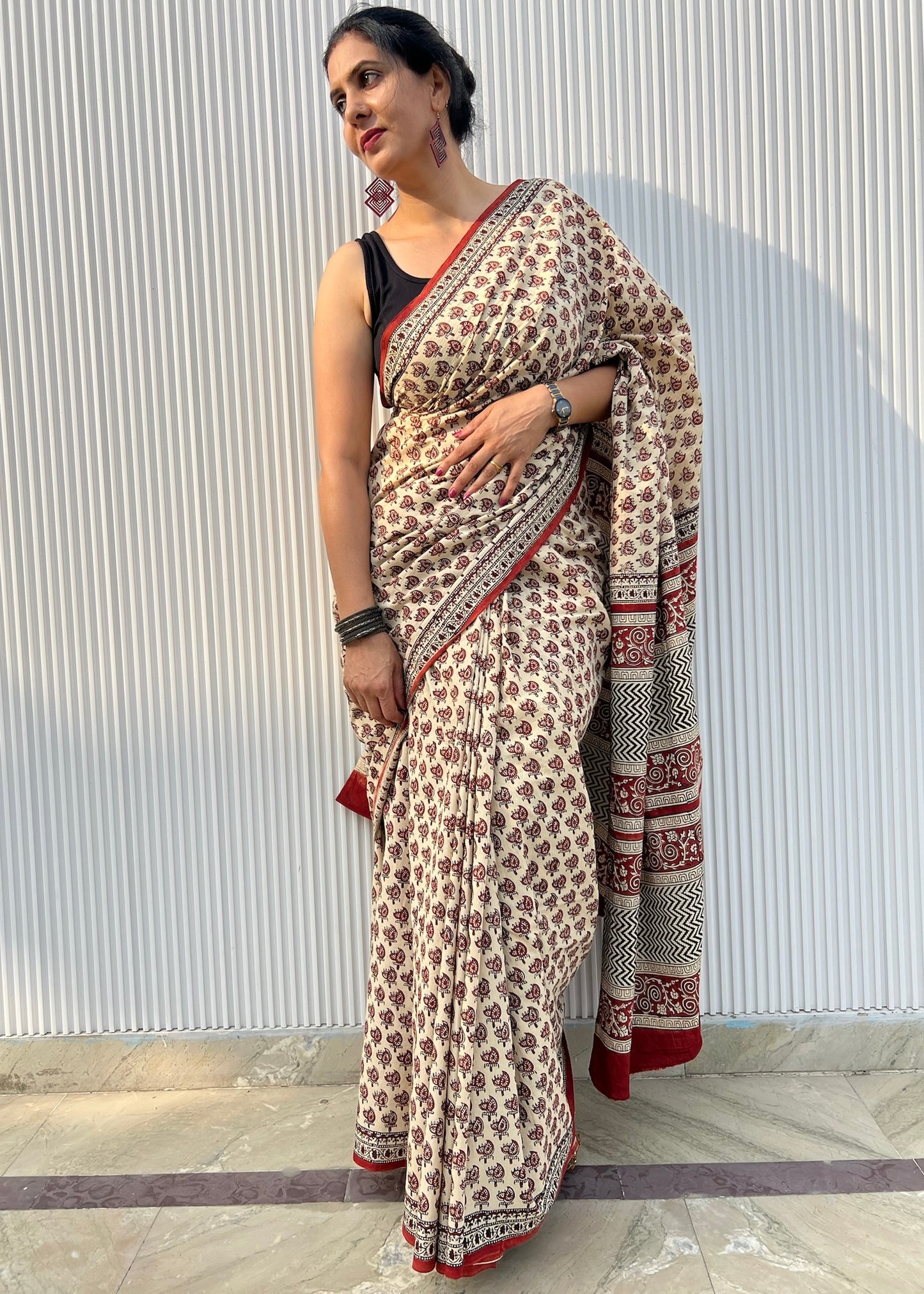 CHAHAK_Heritage Bagru Hand Block Printed Pure Cotton Saree