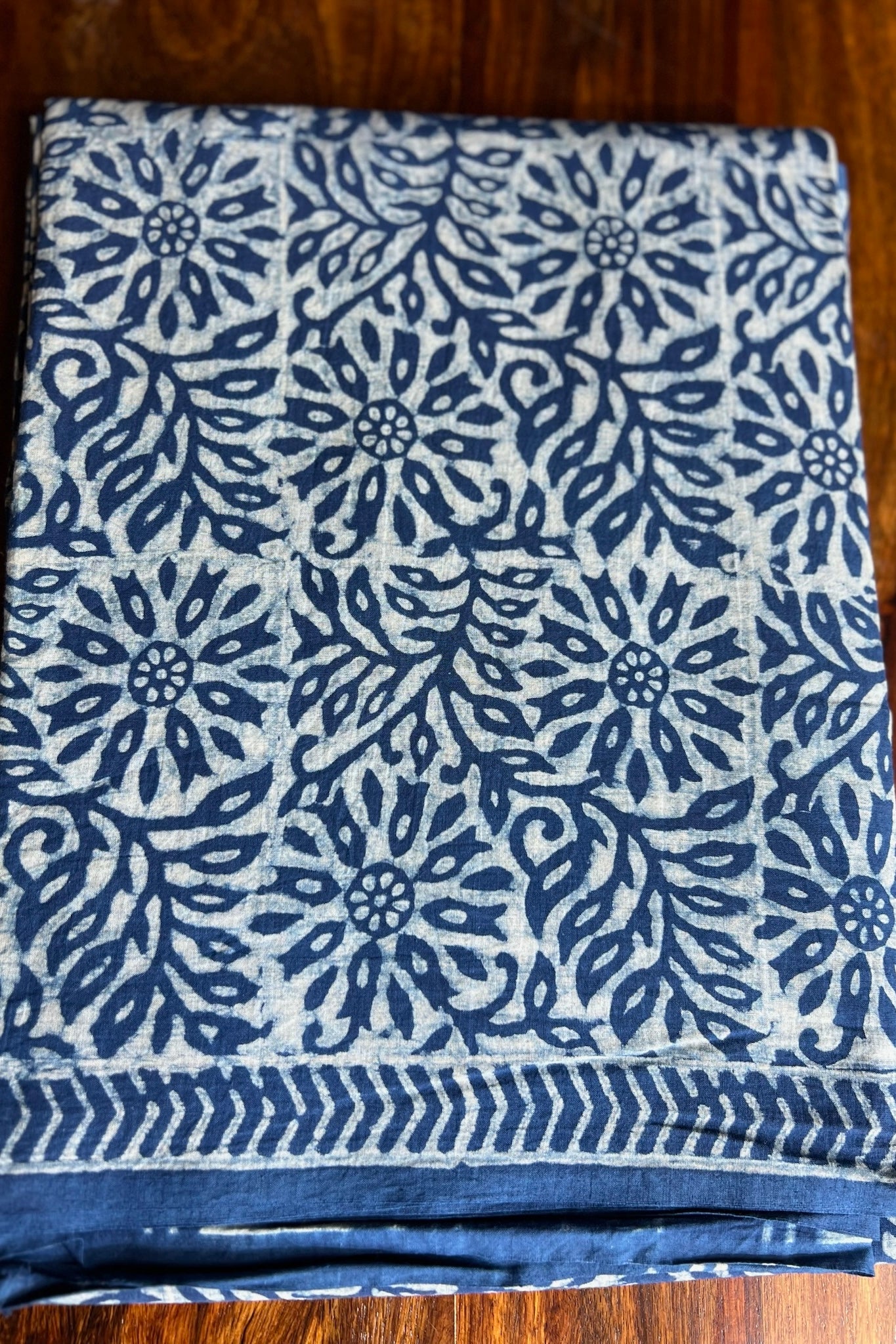 AKOLA INDIGO_ Dabu Hand Block Mulmul Cotton Saree