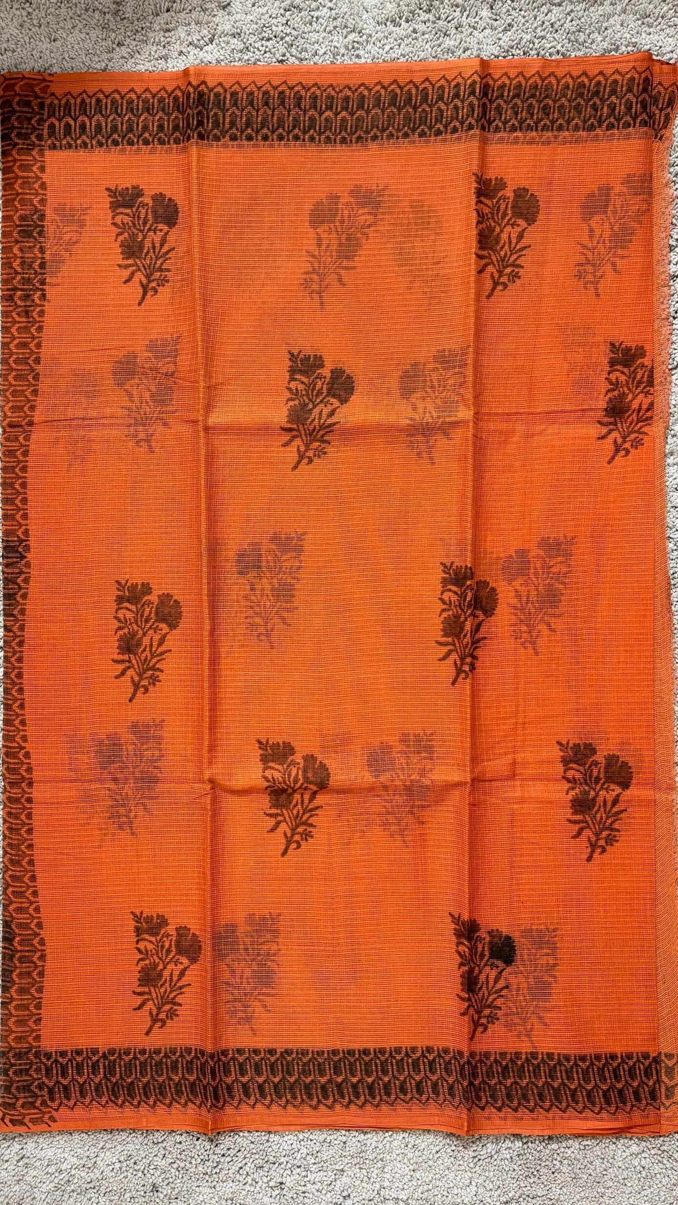 Rust Orange - Kota Doria Saree