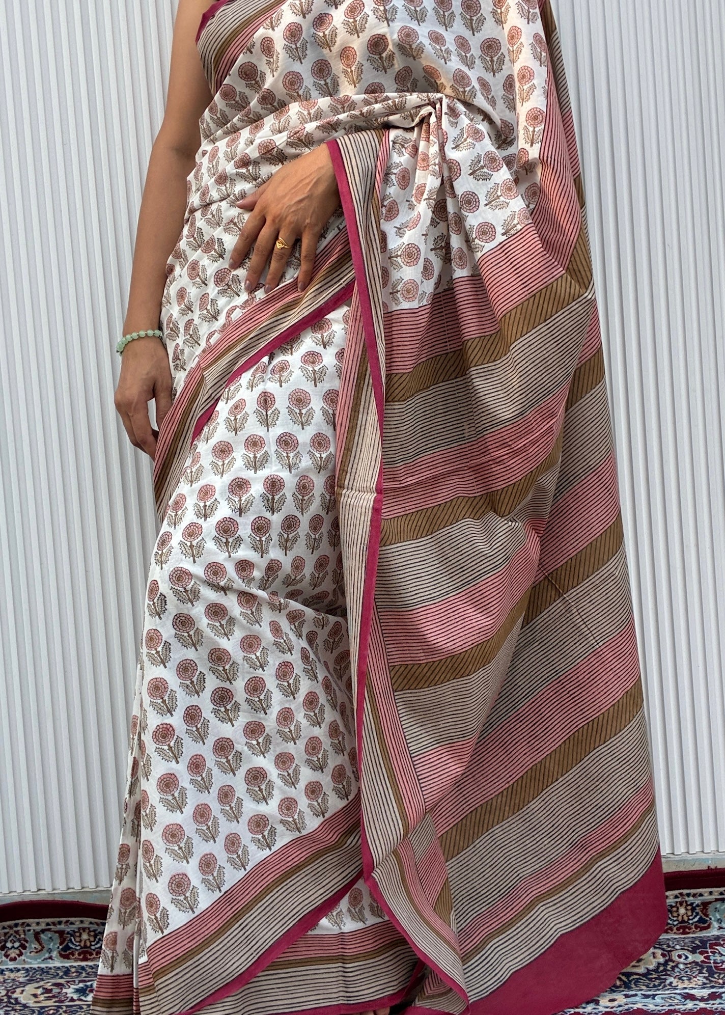 SAANJH_Heritage Sanganeri Hand Block Printed Pure Cotton Saree
