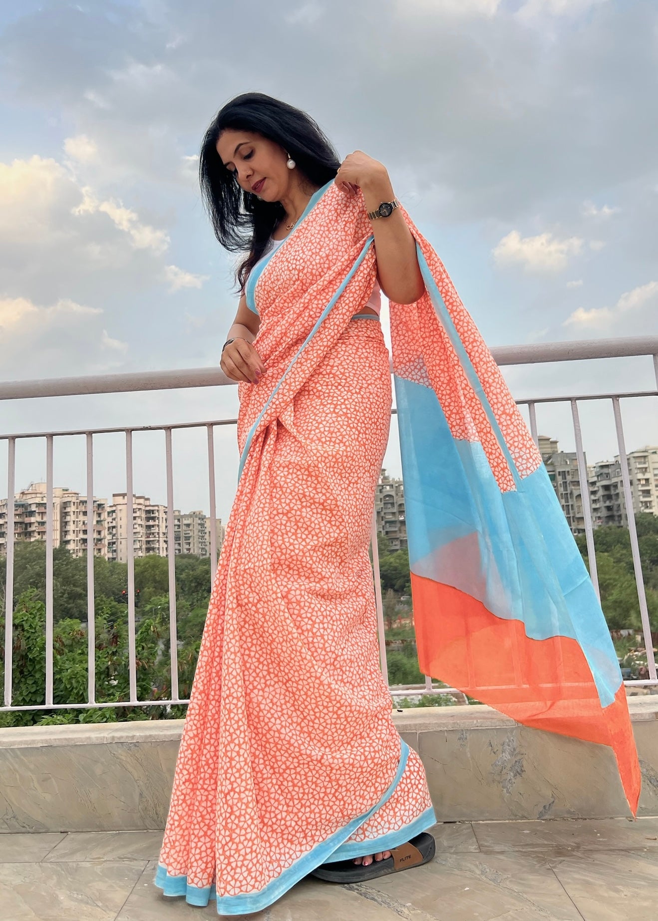 Oorja_Heritage Hand Block Printed Pure Cotton Saree