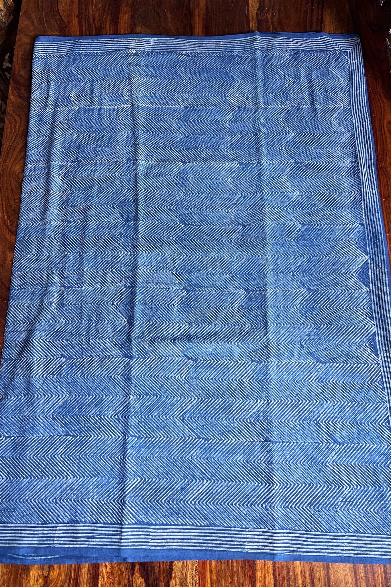 AKOLA INDIGO_ Dabu Hand Block Mulmul Cotton Saree
