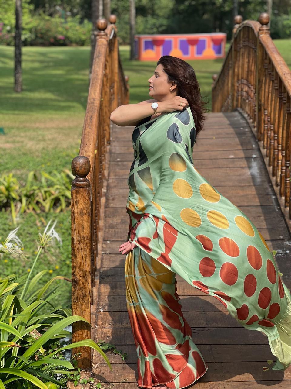 Sea Green - Clamp Dyed Modal Silk Saree - Vasaka Jaipur
