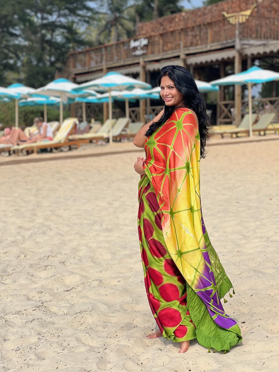 Green - Clamp Dyed Modal Silk Saree - Vasaka Jaipur