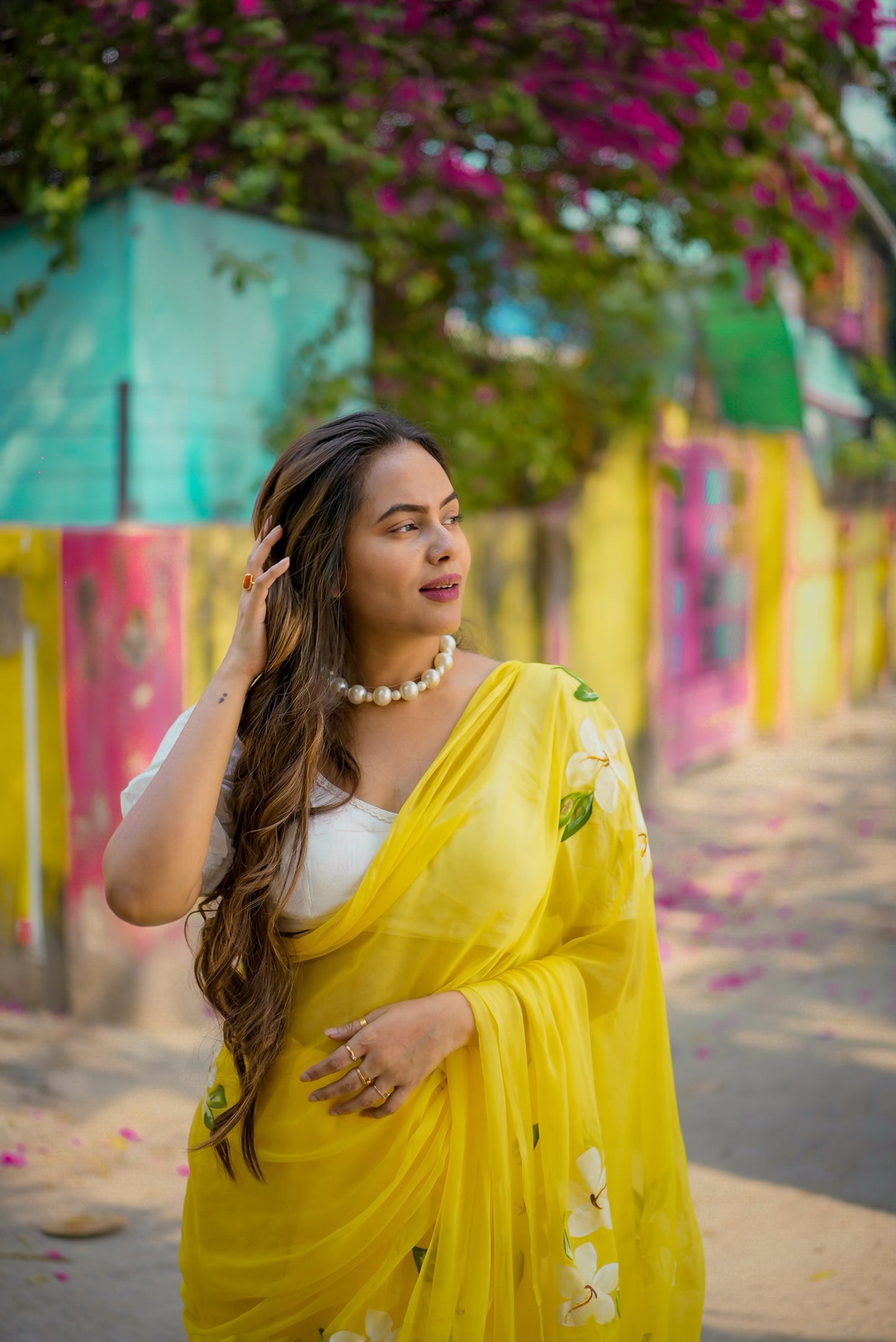 Monalisa - Yellow Handpainted Chiffon Saree