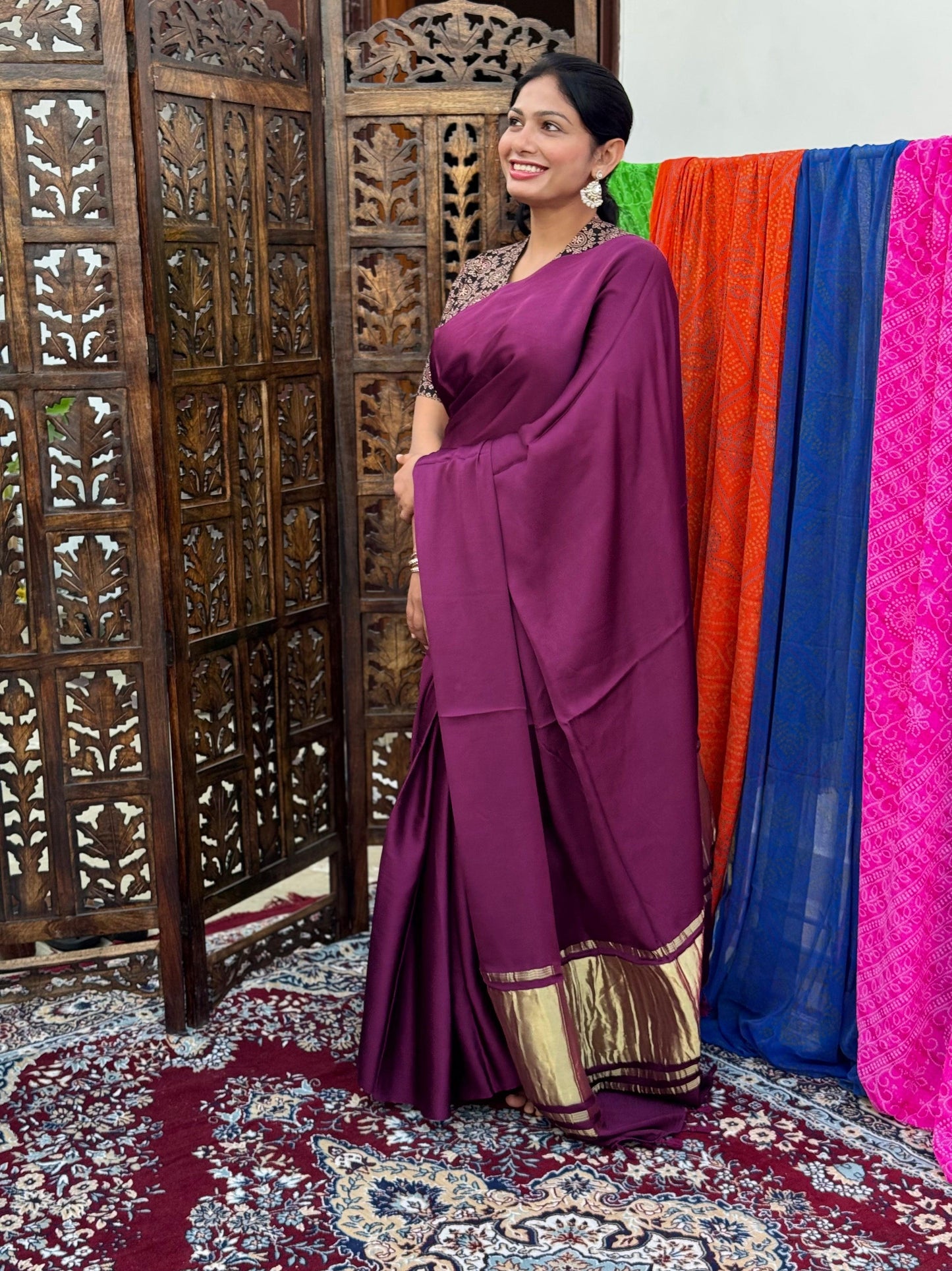 Purple Colour Modal Plain Saree With Tissue Pallu - Vasaka Jaipur