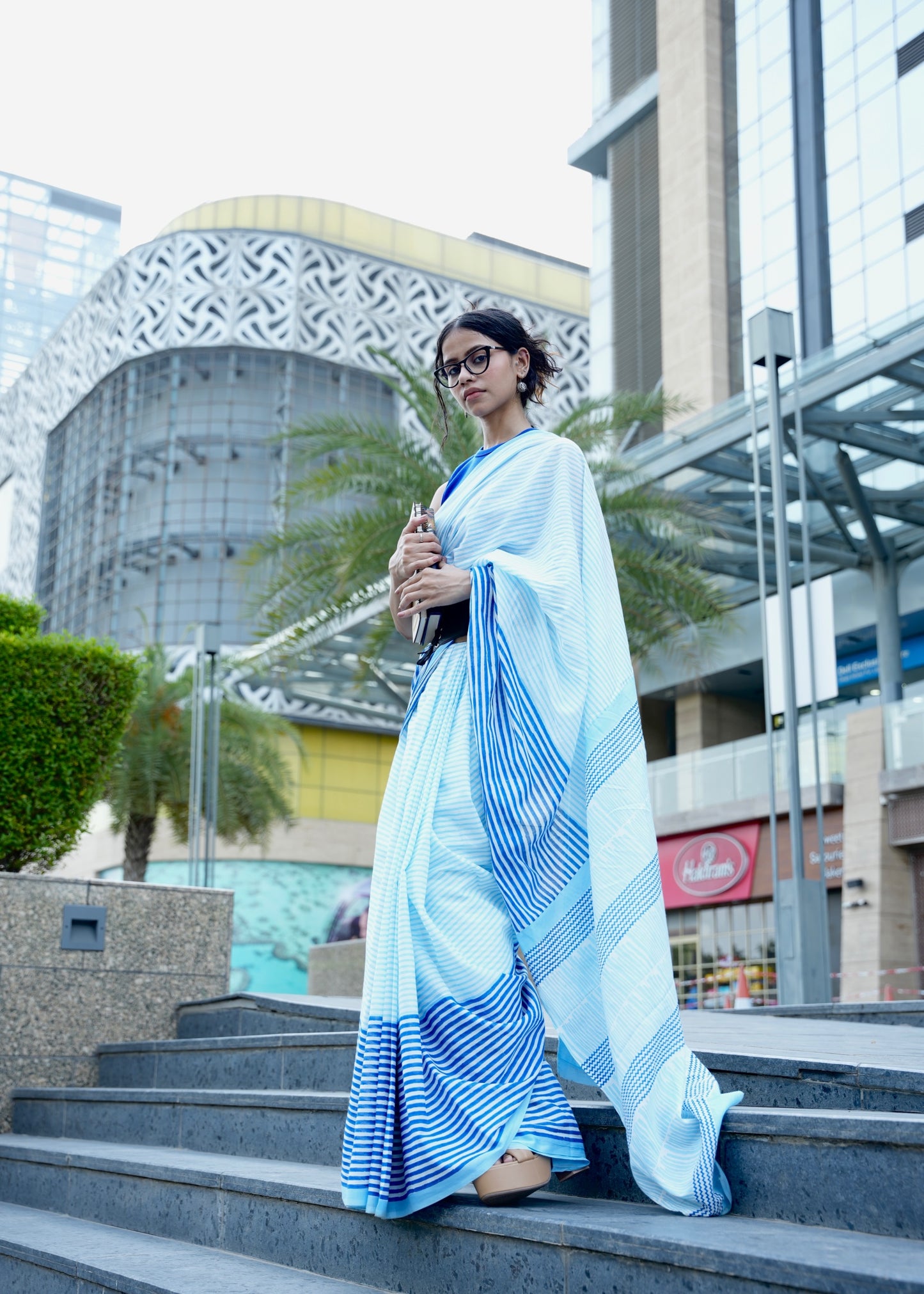 NAVYA_Heritage Hand Block Printed Pure Cotton Striped Saree