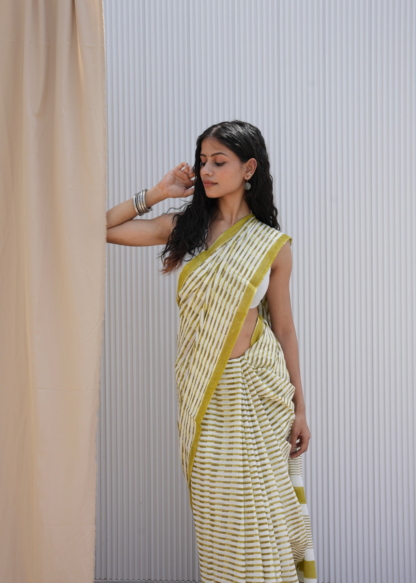 GAURI_Heritage Hand Block Printed Pure Cotton Striped Saree