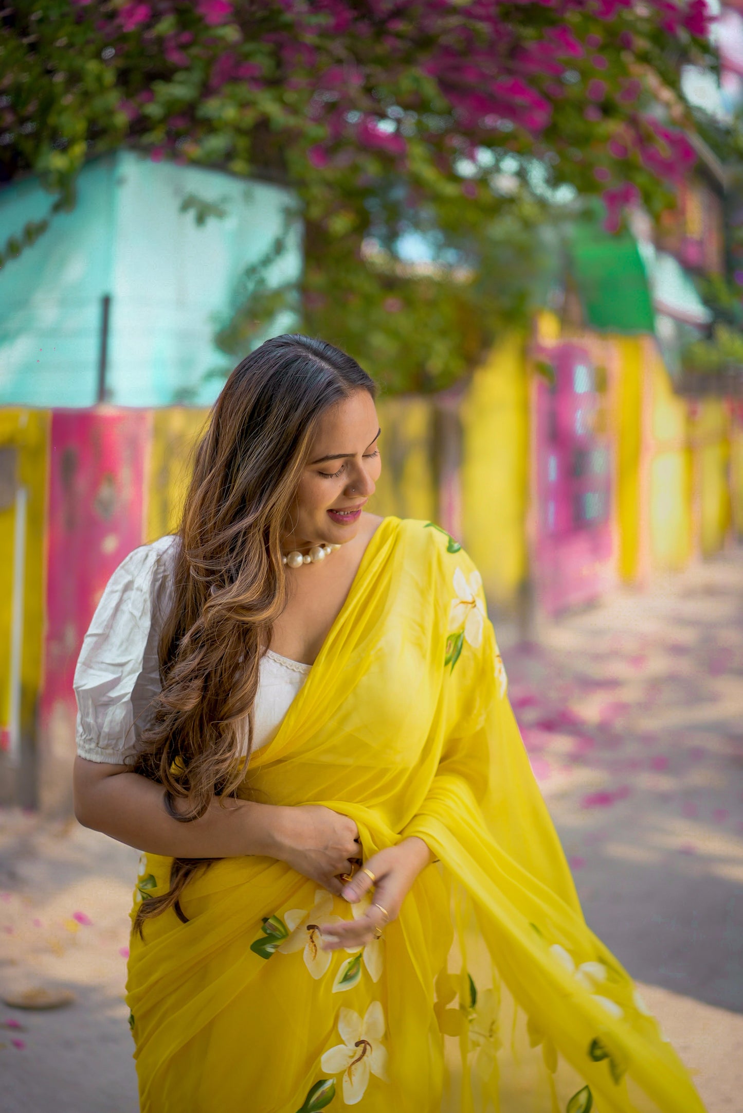 Monalisa - Yellow Handpainted Chiffon Saree