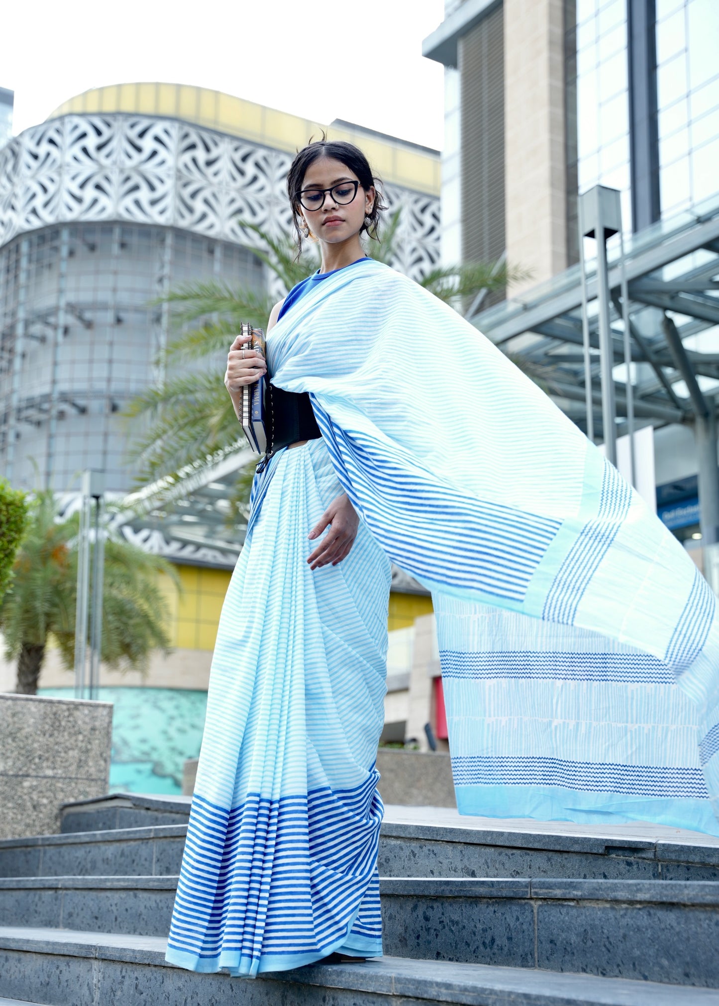 NAVYA_Heritage Hand Block Printed Pure Cotton Striped Saree