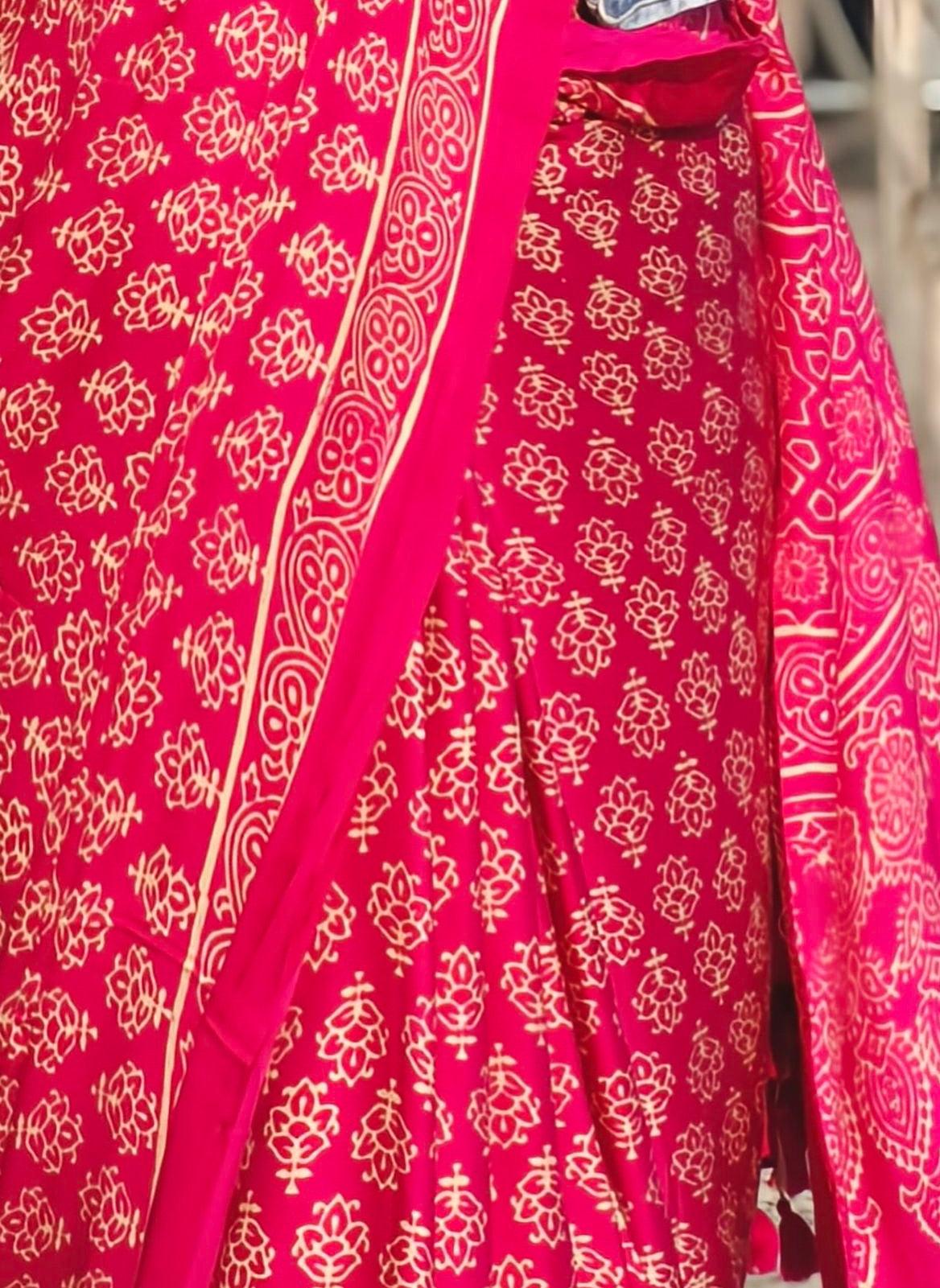 Pink - Discharge Print Modal Silk Saree - Vasaka Jaipur
