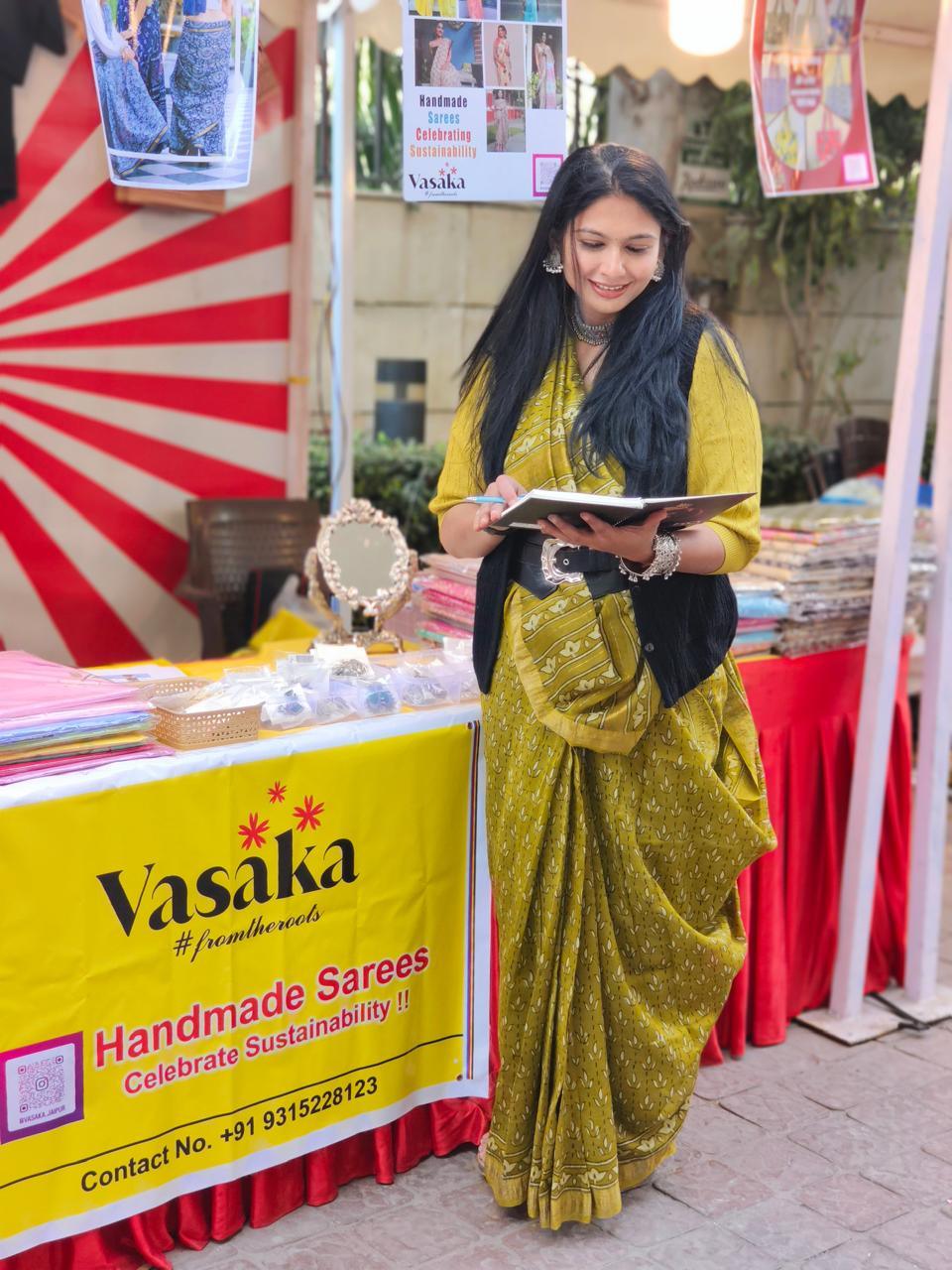 Akola Handblock Maheshwari Silk Saree - Vasaka Jaipur