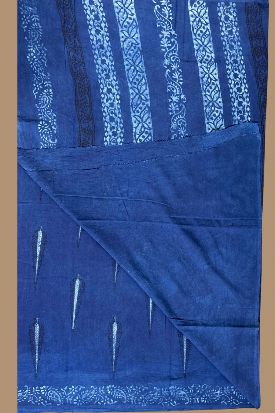 AKOLA INDIGO_ Dabu Hand Block Mulmul Cotton Saree