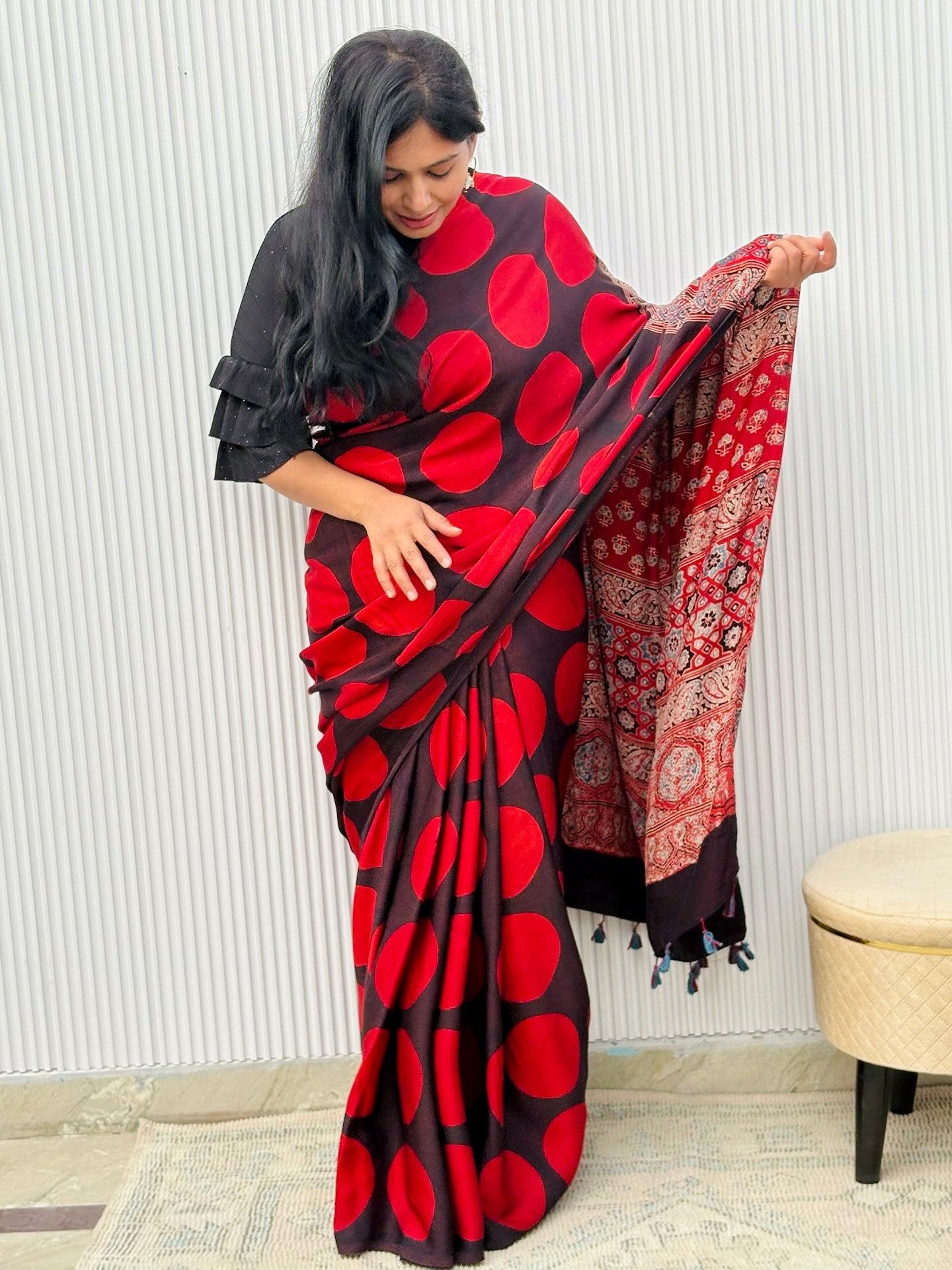 BINDU : AJRAKH HANDBLOCK MODAL SILK SAREE