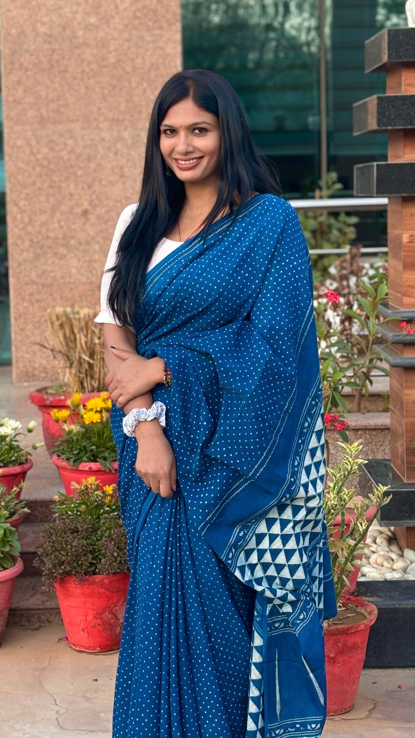 NIYATHI_ Indigo Natural Dye Dabu HBP Mul Cotton Saree
