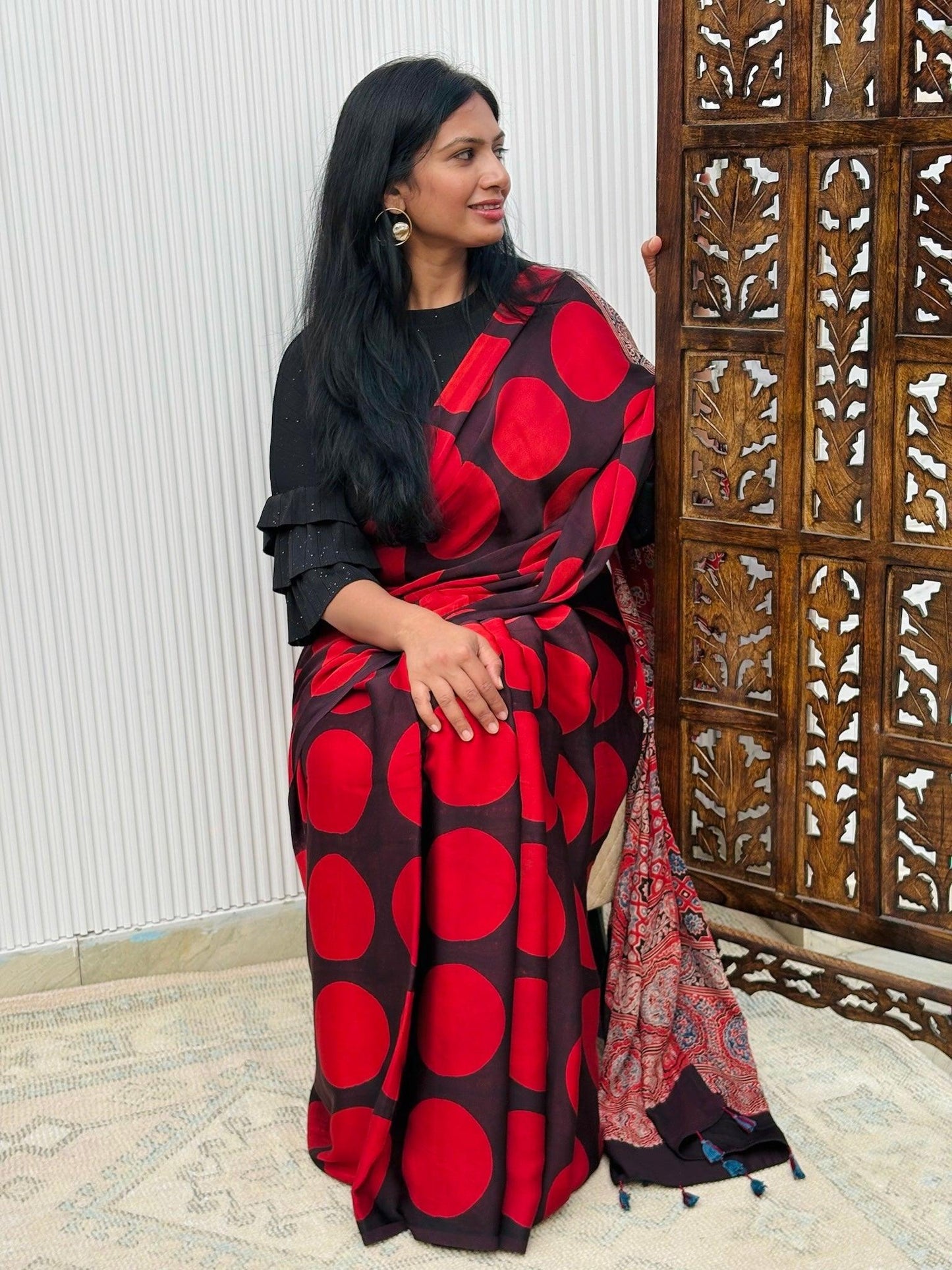 BINDU : AJRAKH HANDBLOCK MODAL SILK SAREE