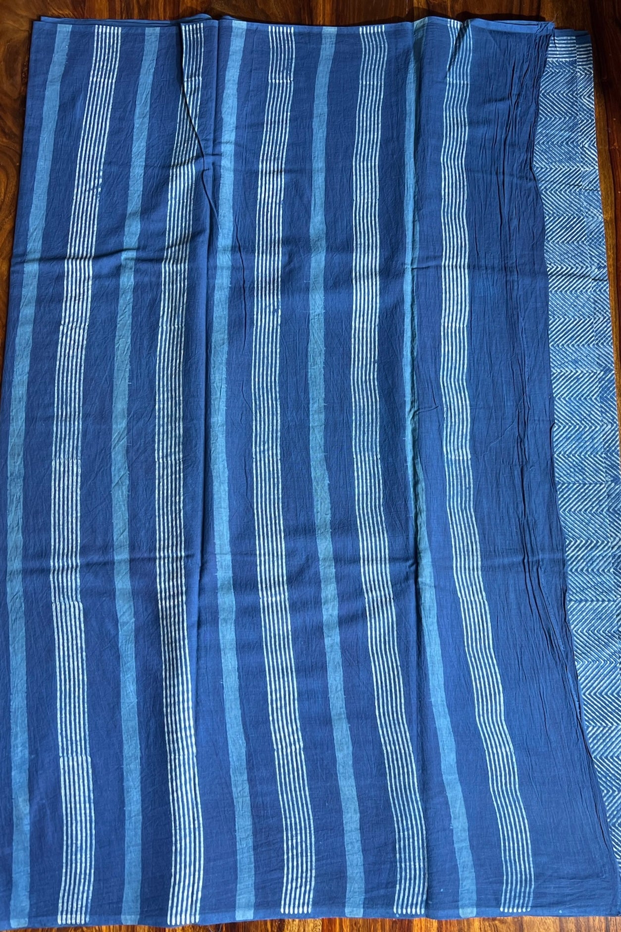 AKOLA INDIGO_ Dabu Hand Block Mulmul Cotton Saree