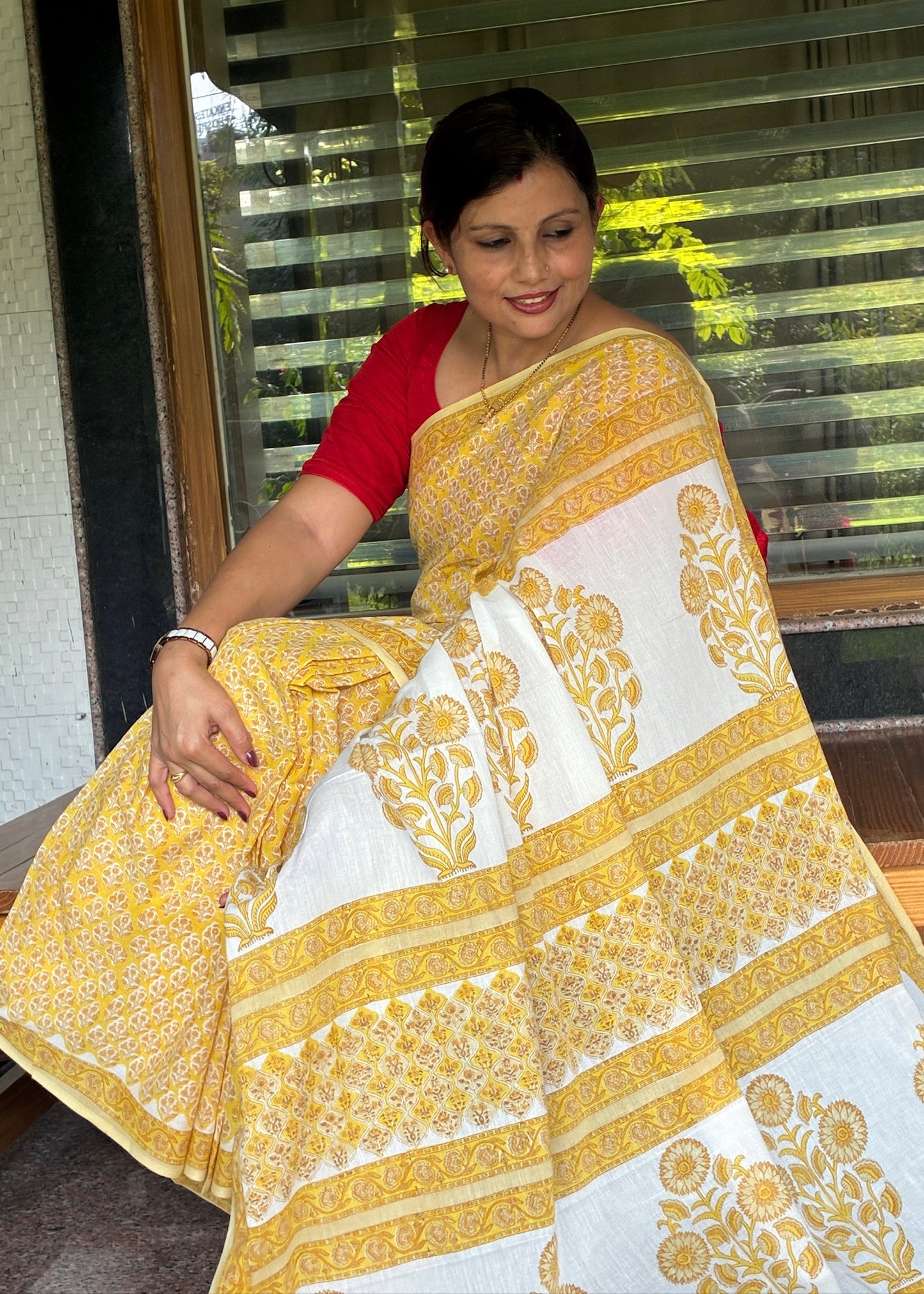 SUNAINA_Heritage Sanganeri Hand Block Printed Pure Cotton Saree