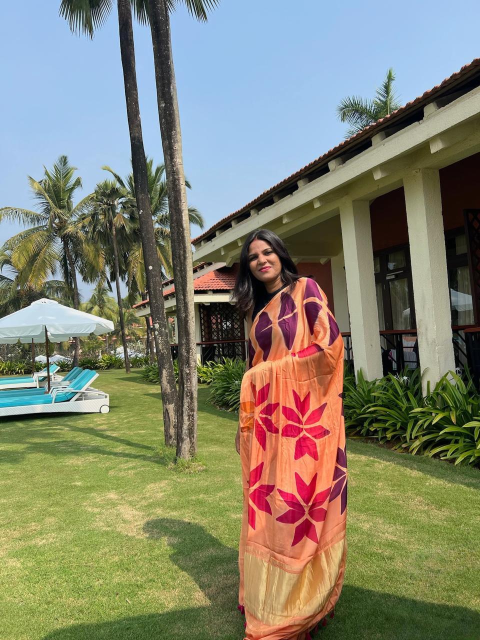 Peach - Clamp Dyed Modal Silk Saree - Vasaka Jaipur