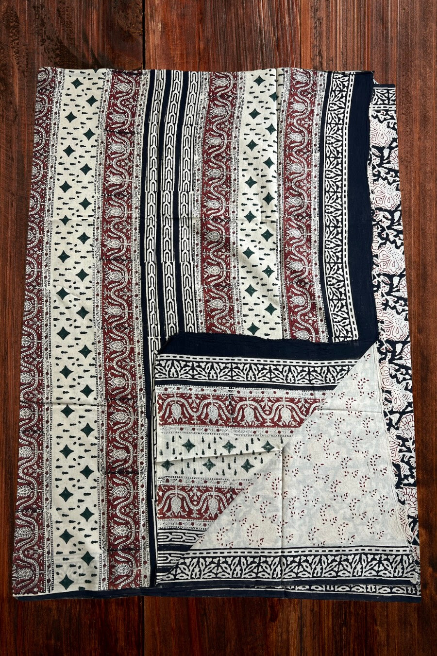 Black - Hand Block Printed Cotton Saree