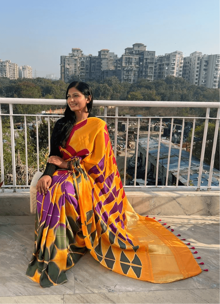 Orange - Clamp Dyed Modal Silk Saree - Vasaka Jaipur