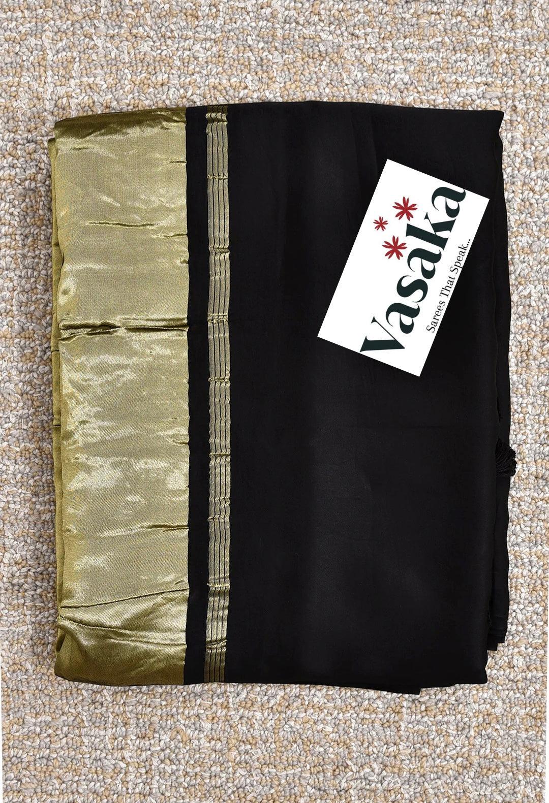 Black Colour Modal Plain Saree With Tissue Pallu - Vasaka Jaipur