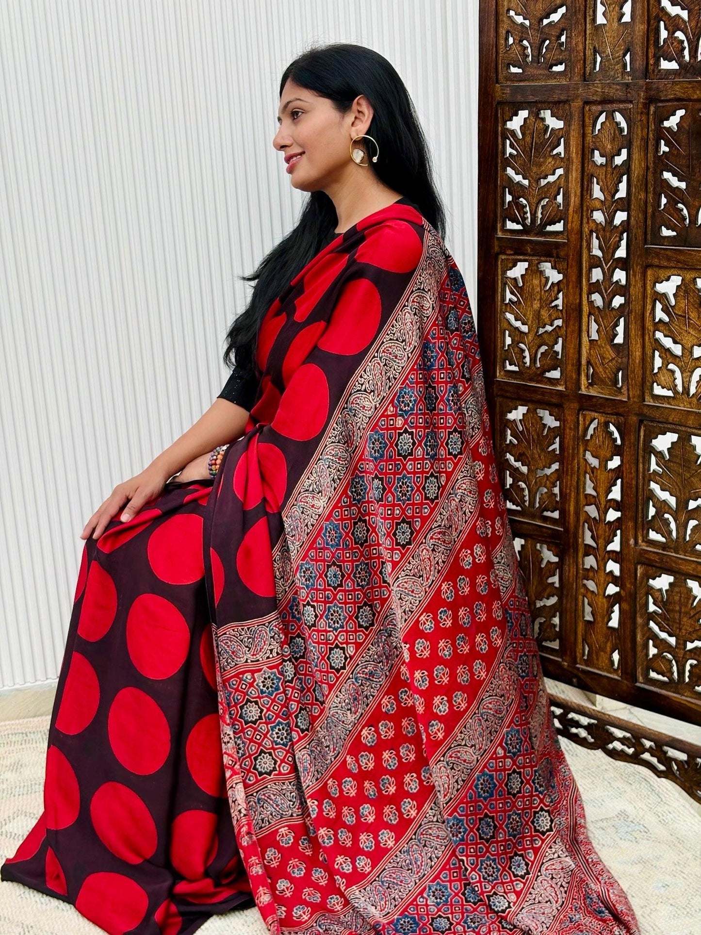 BINDU : AJRAKH HANDBLOCK MODAL SILK SAREE