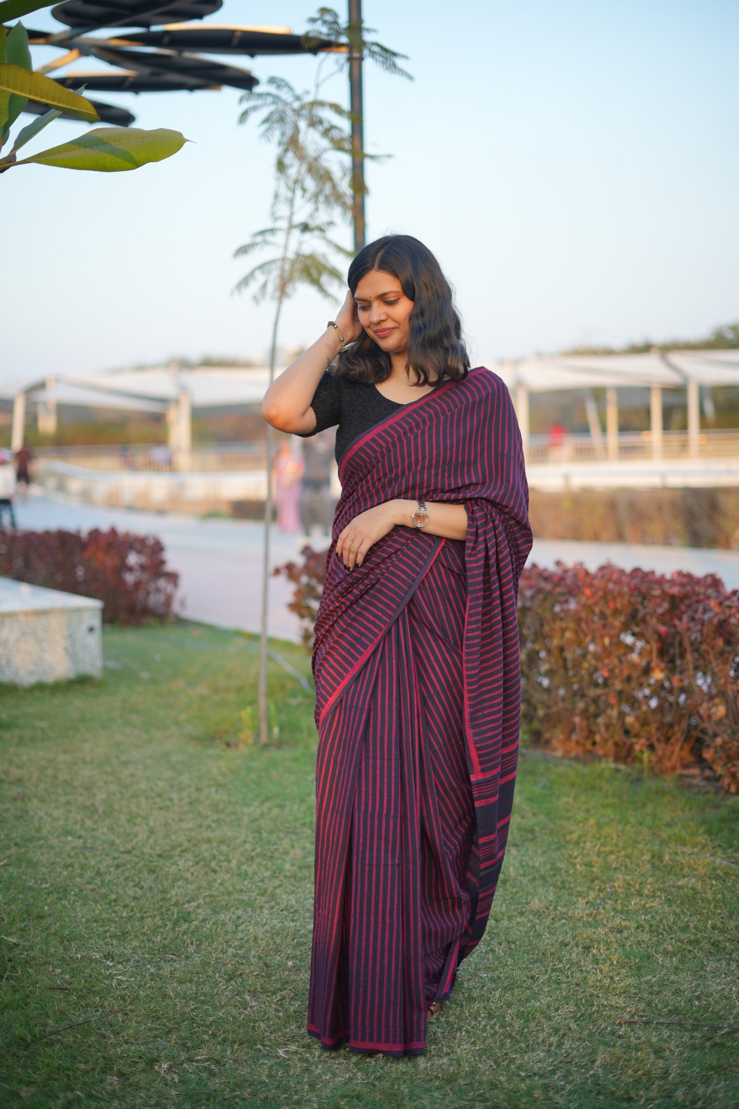 Bhavya_Dhara Earthy Dabu Wine Brown Cotton Saree