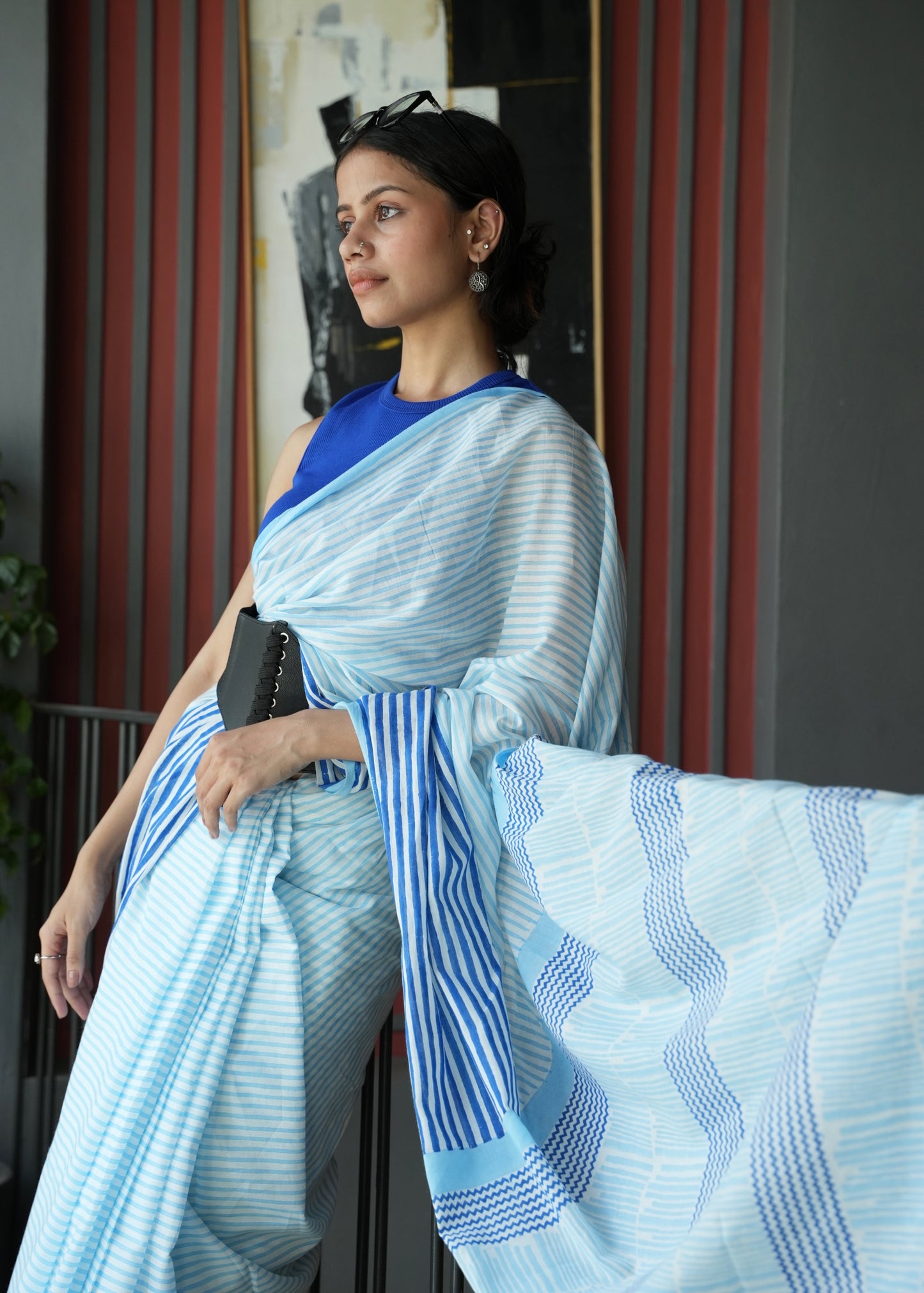 NAVYA_Heritage Hand Block Printed Pure Cotton Striped Saree