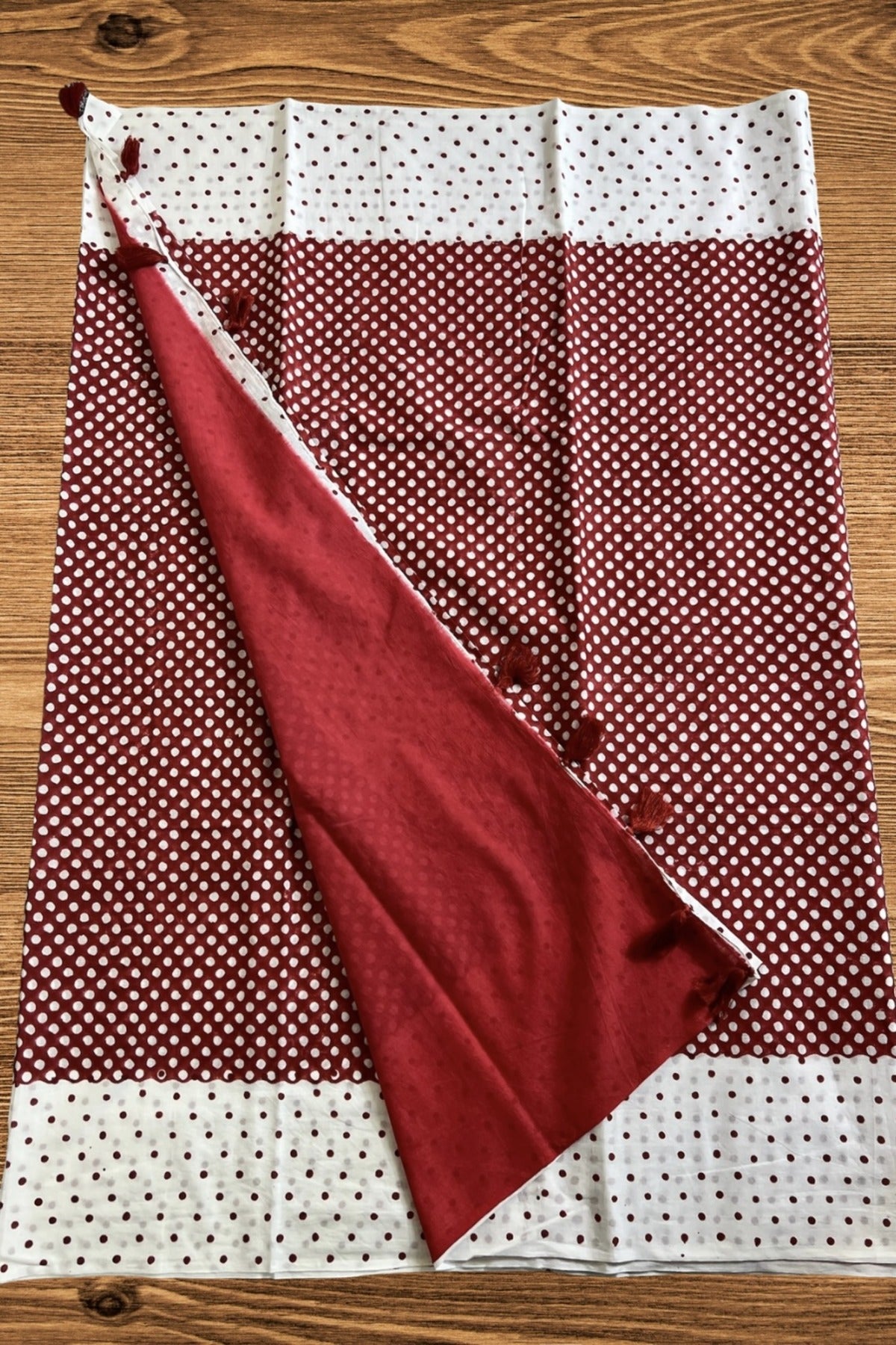 Red - Dots Hand Block Print Cotton Saree