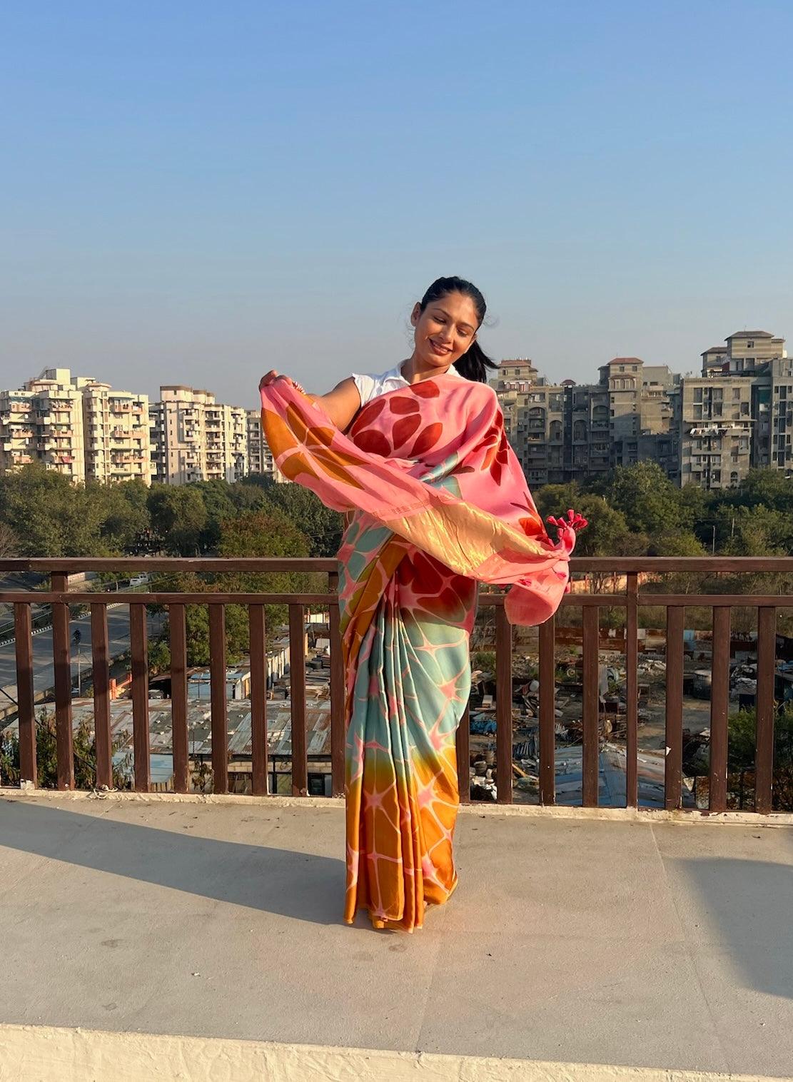 Pastel Pink - Clamp Dyed Modal Silk Saree - Vasaka Jaipur