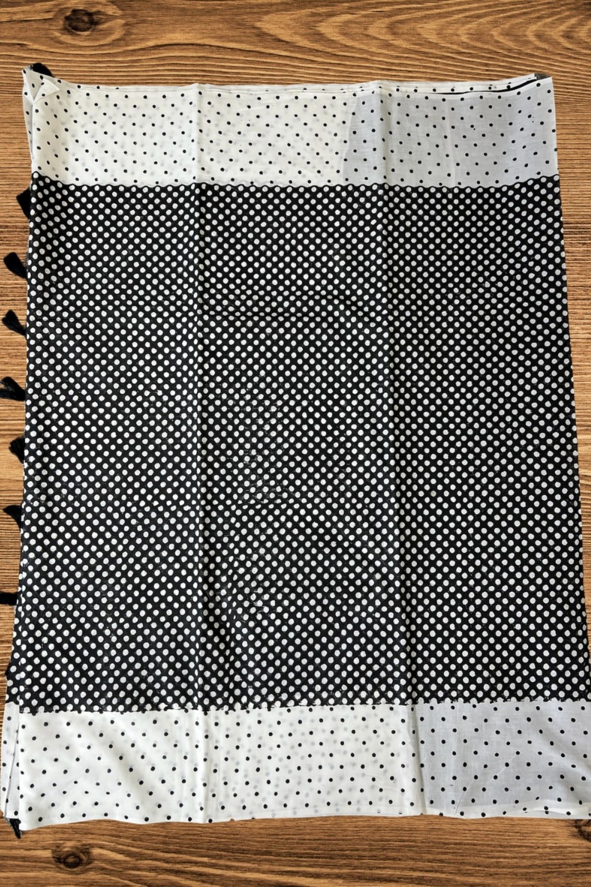 Black - Dots Hand Block Print Cotton Saree