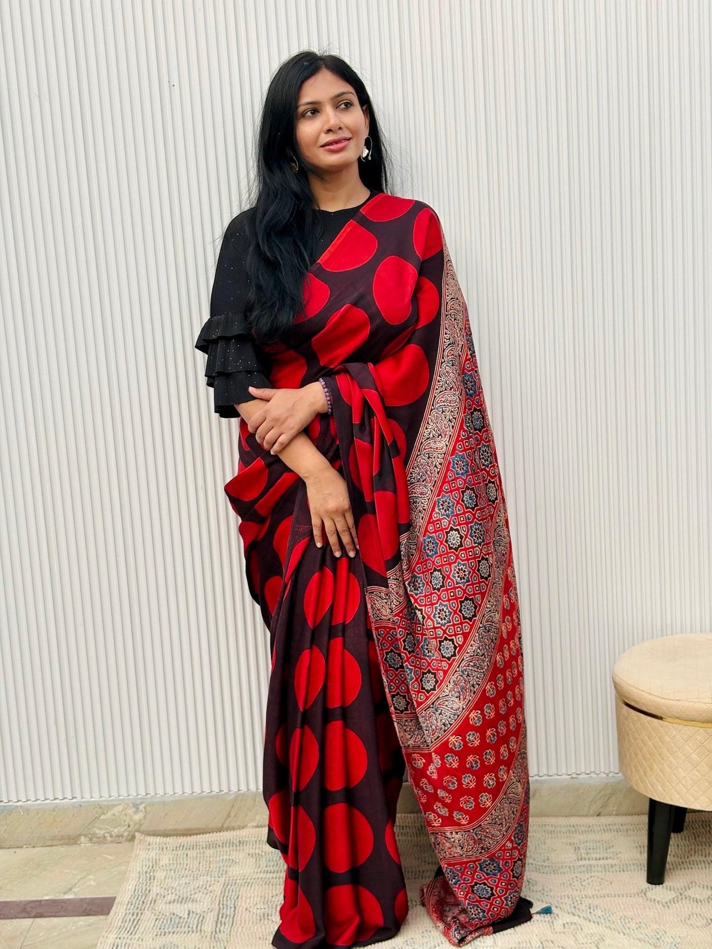 BINDU : AJRAKH HANDBLOCK MODAL SILK SAREE