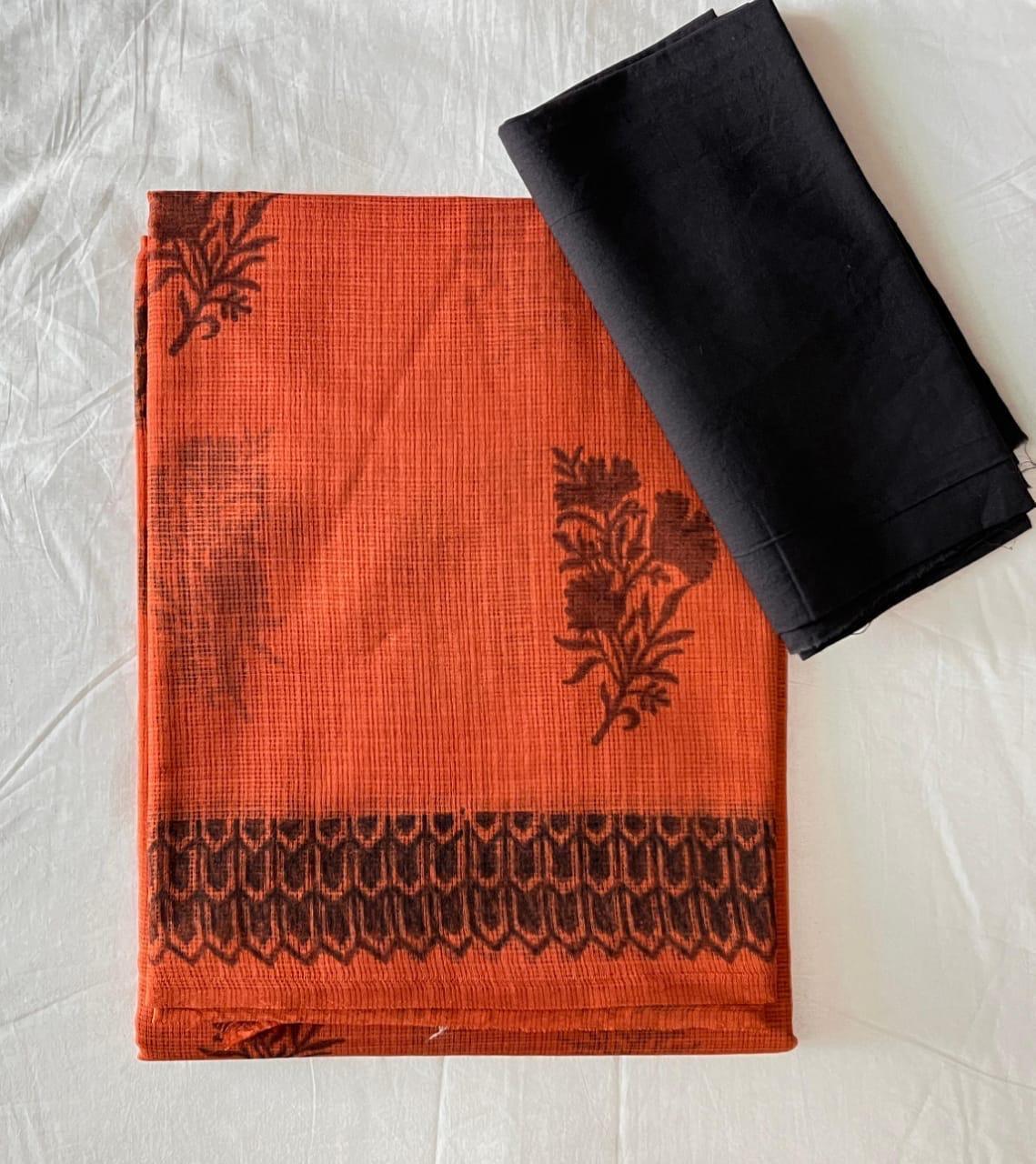 Rust_ Kota Doria Saree - Vasaka Jaipur