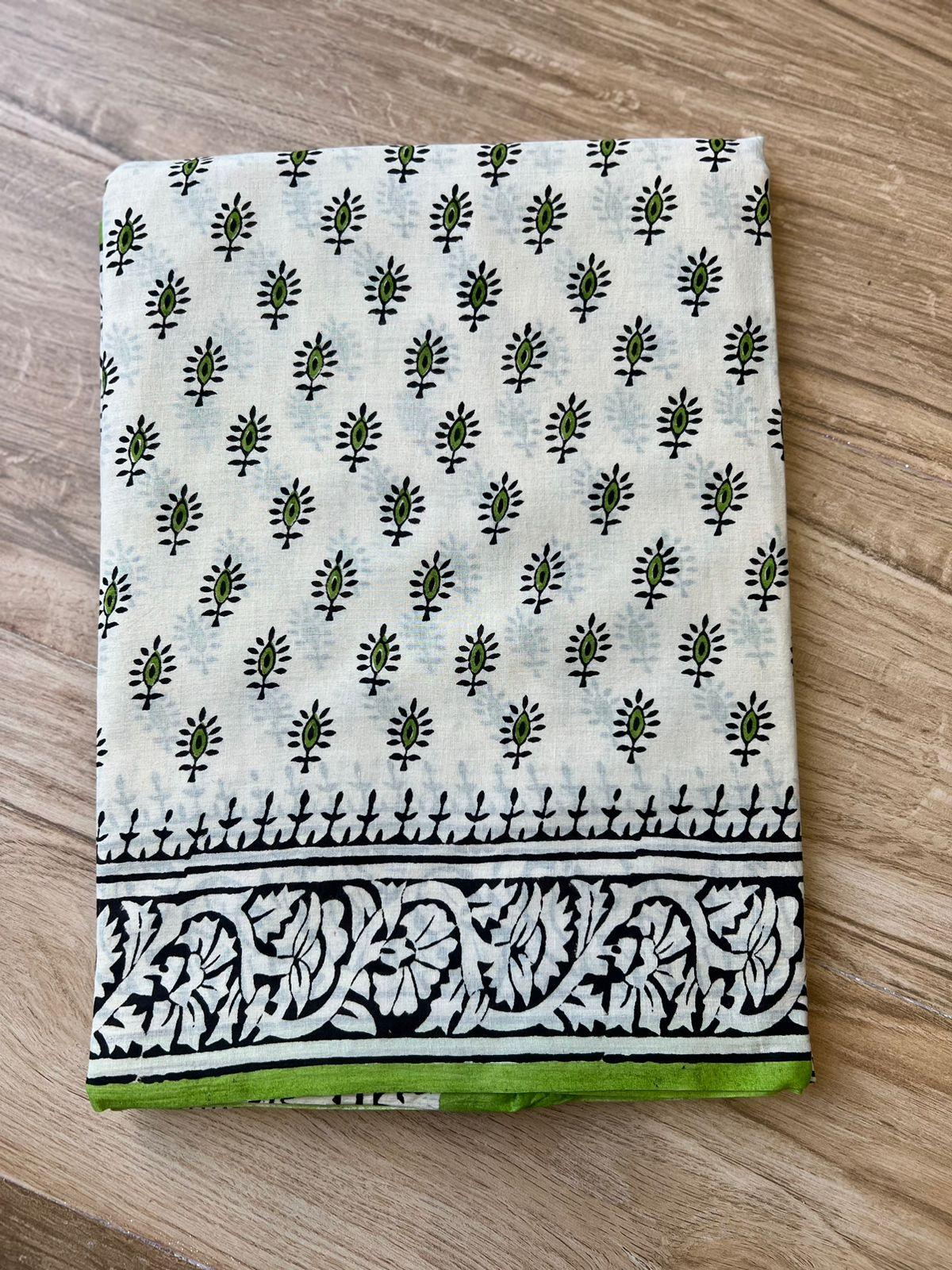 Offwhite_ Hand Block Printed Cotton Saree - Vasaka Jaipur