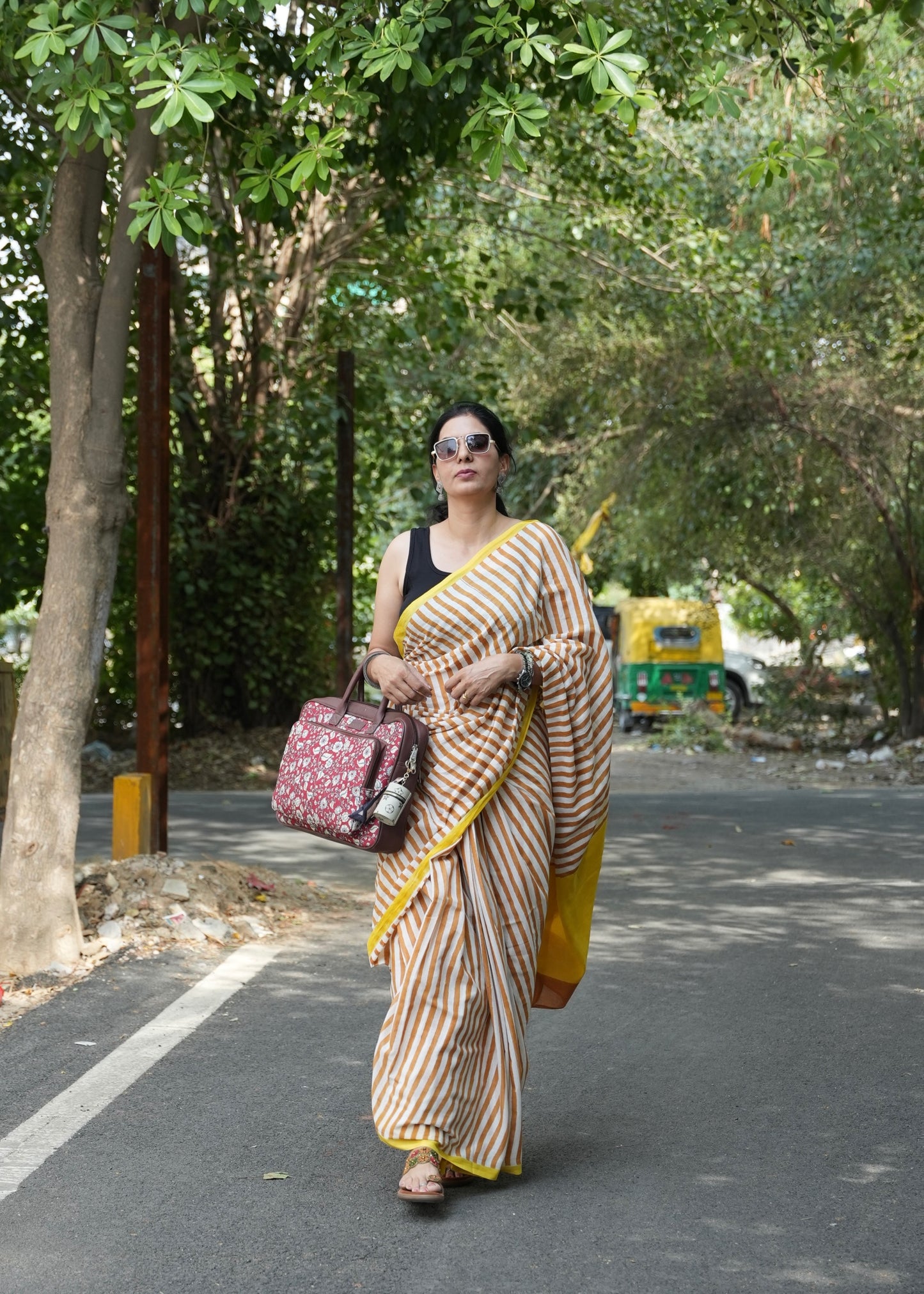 SARIKA_Heritage Hand Block Printed Pure Cotton Striped Saree