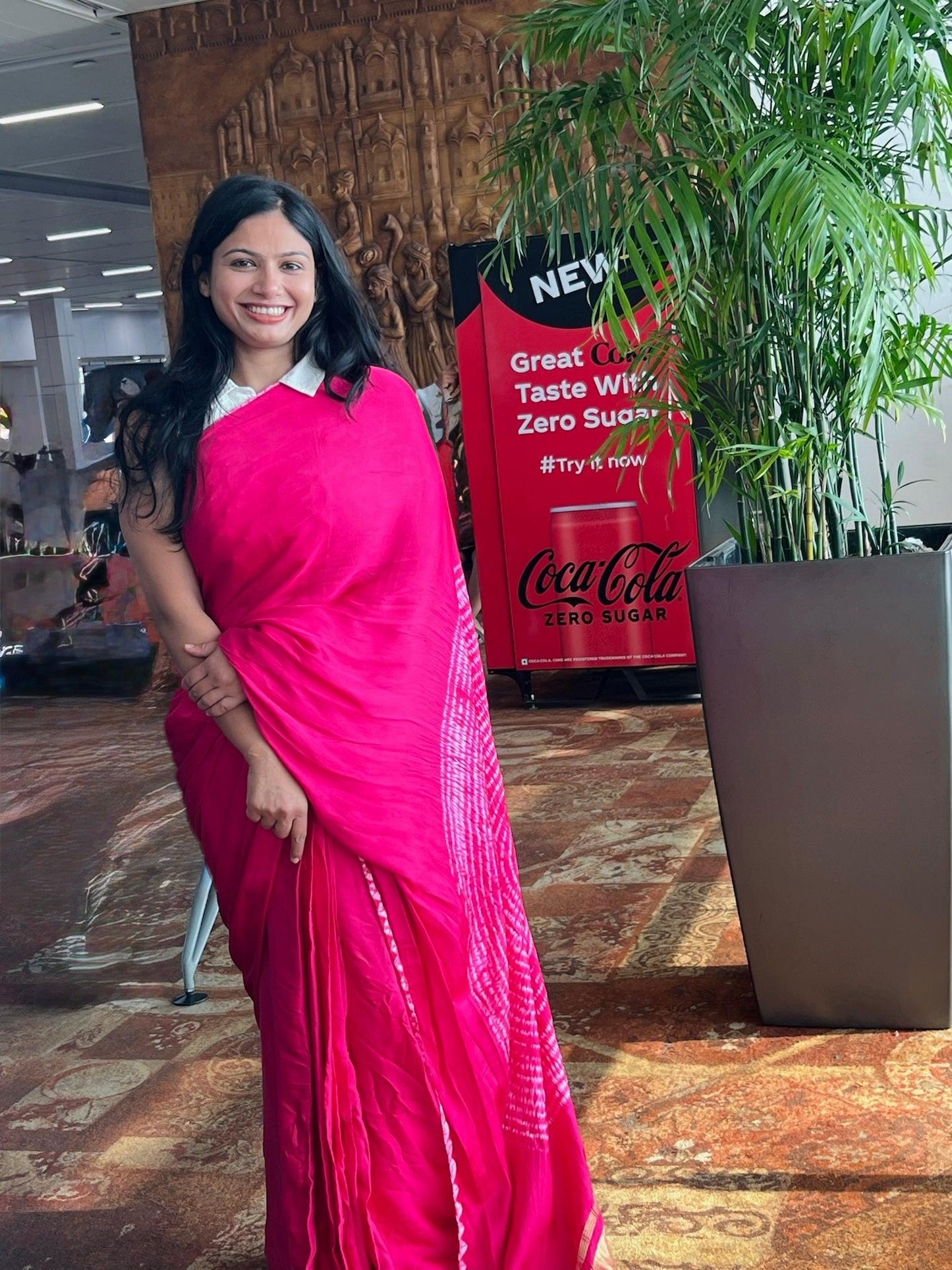 Pink - Modal Saree With Kumo Shibori - Vasaka Jaipur