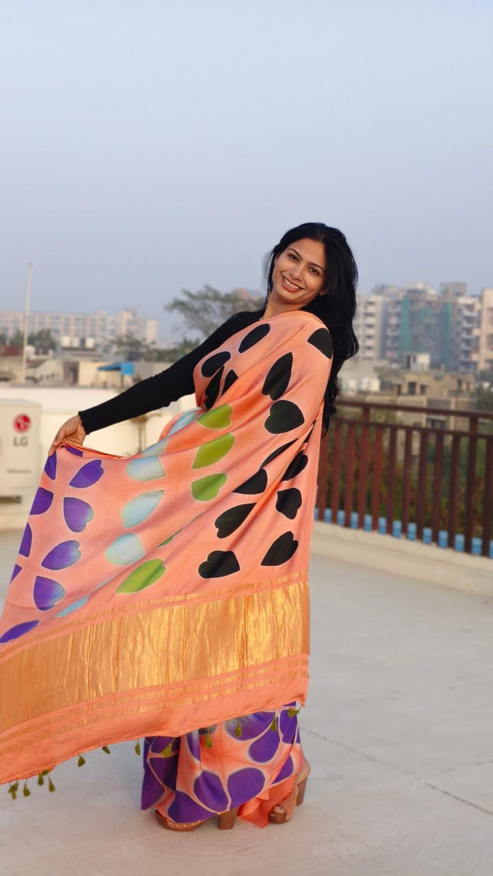 Peach - Clamp Dyed Modal Silk Saree - Vasaka Jaipur
