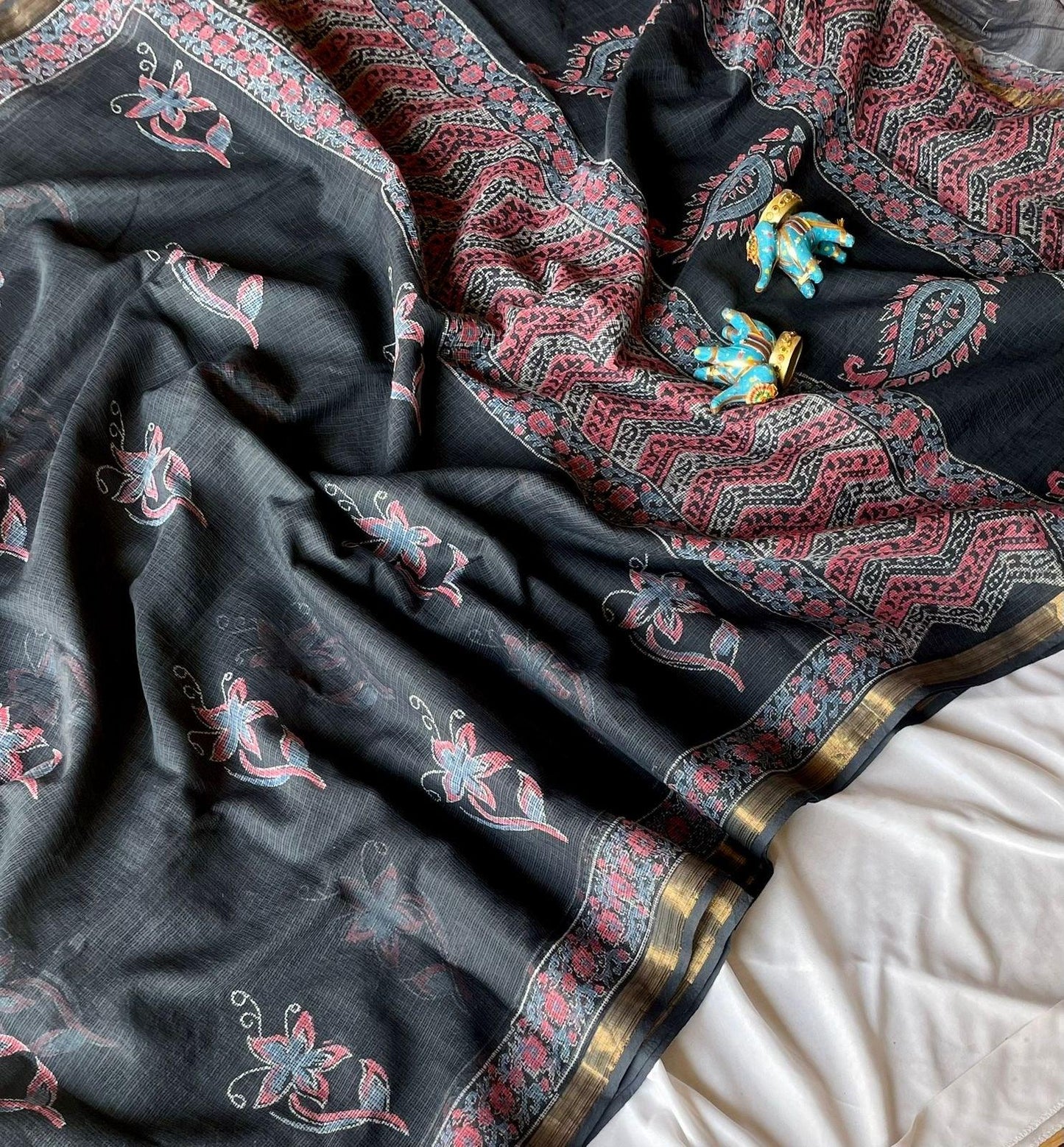 Black_ Kota Doria Saree - Vasaka Jaipur
