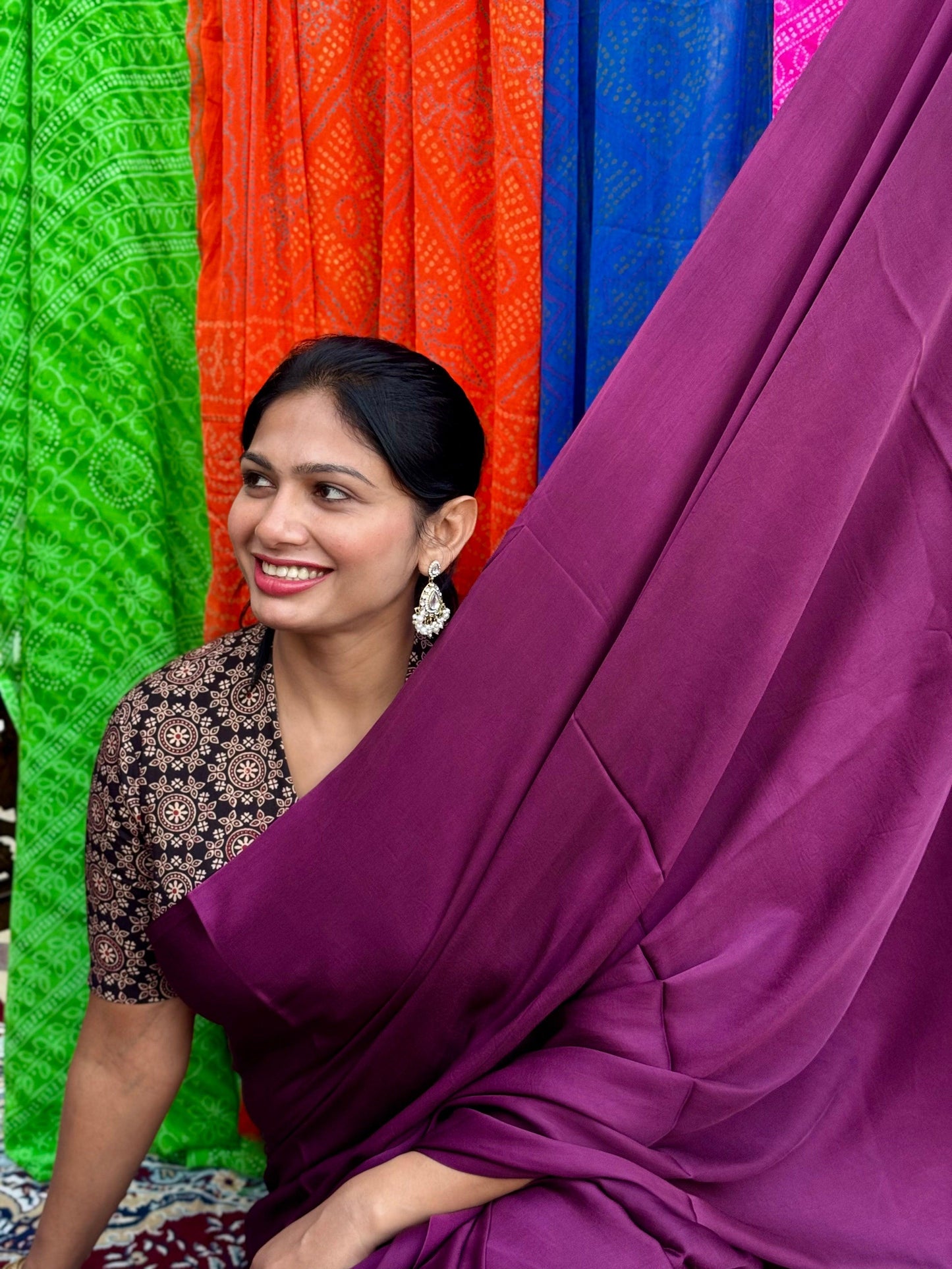 Purple Colour Modal Plain Saree With Tissue Pallu - Vasaka Jaipur