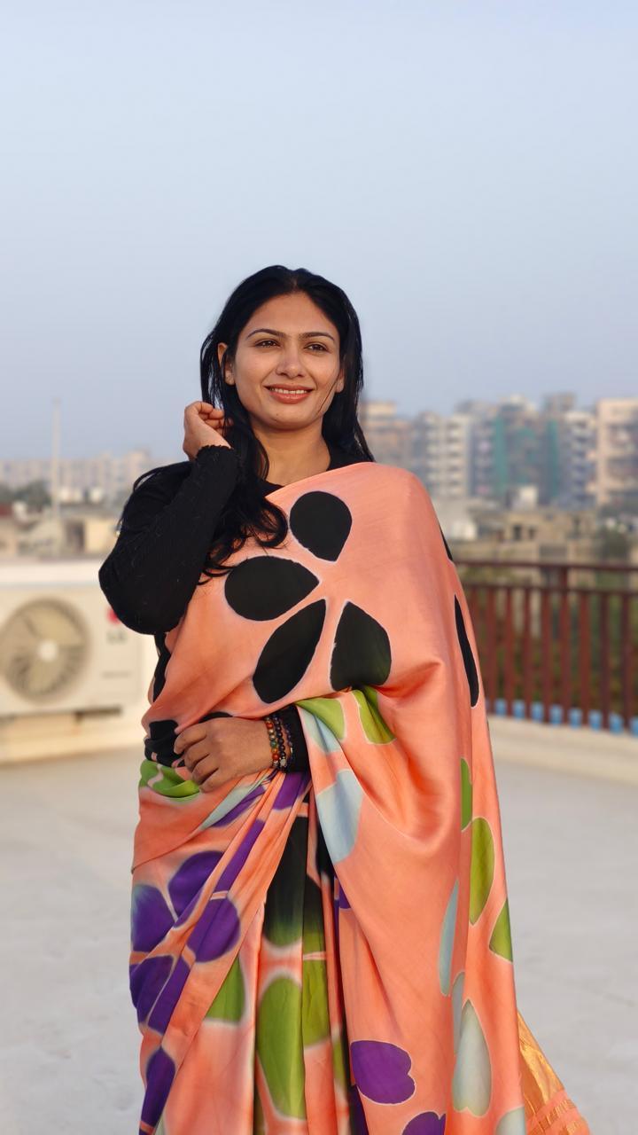 Peach - Clamp Dyed Modal Silk Saree - Vasaka Jaipur