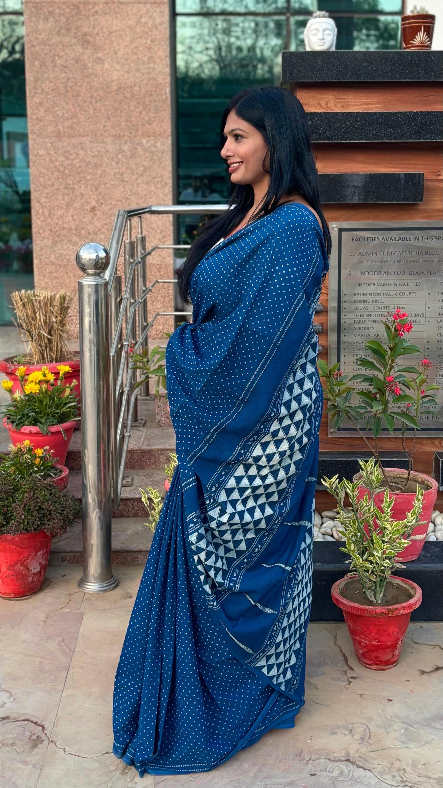NIYATHI_ Indigo Natural Dye Dabu HBP Mul Cotton Saree