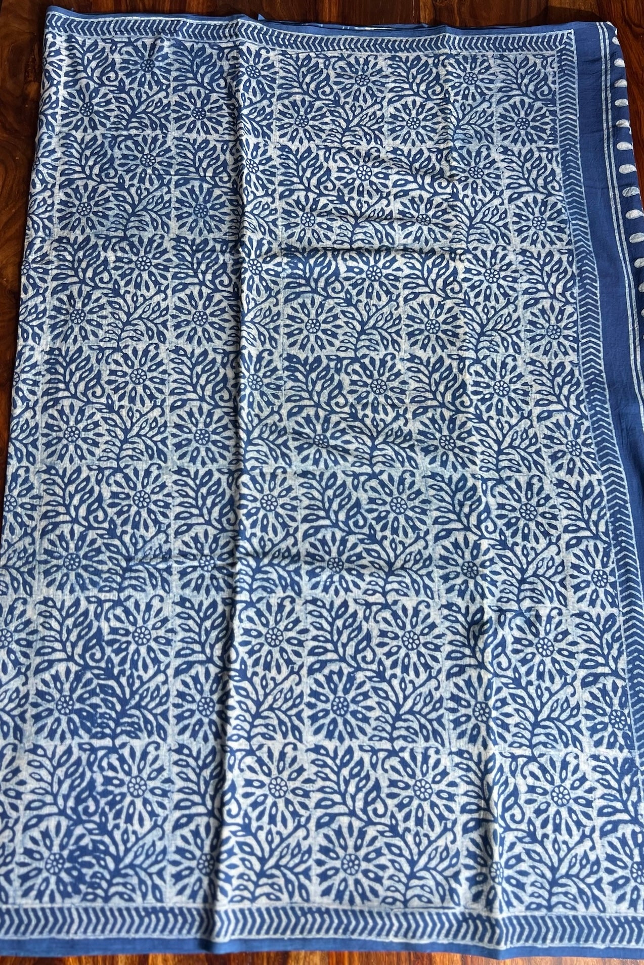AKOLA INDIGO_ Dabu Hand Block Mulmul Cotton Saree