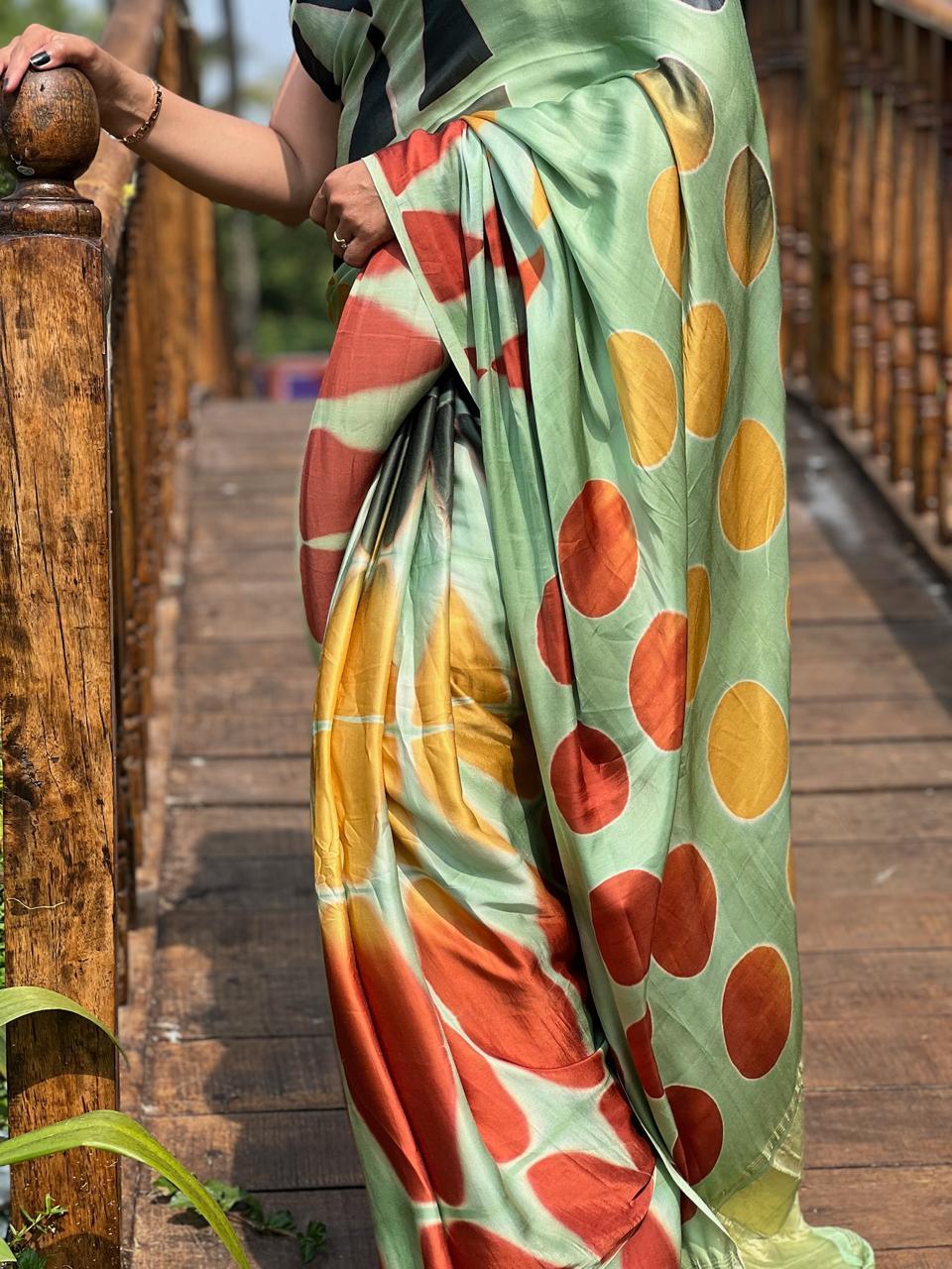 Sea Green - Clamp Dyed Modal Silk Saree - Vasaka Jaipur