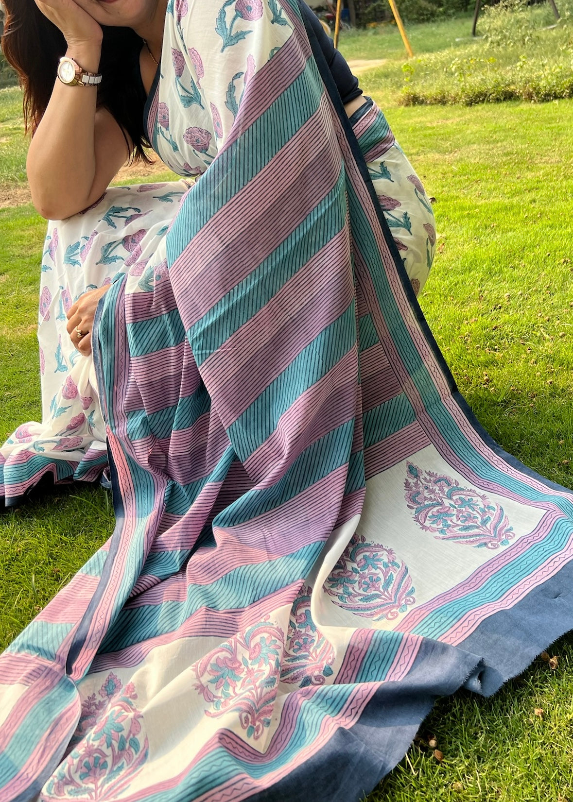 SALONI_Heritage Sanganeri Hand Block Printed Pure Cotton Saree